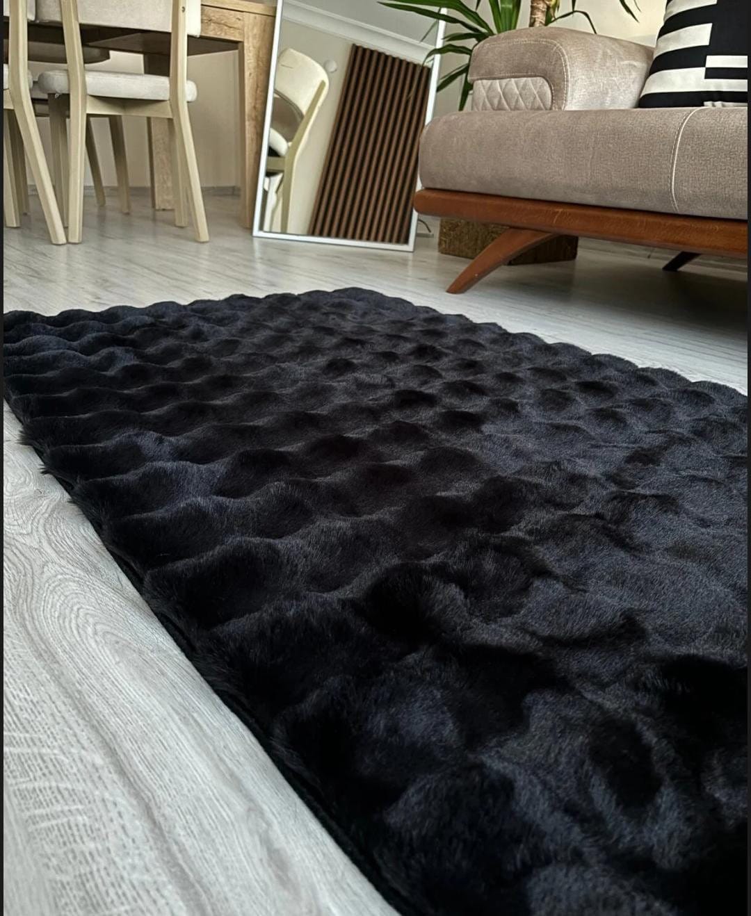 Black Luxury Plush Soft Area Rug - Bubble Rug Fleece - Elegant Faux Rabbit Fur Design, Softest Carpet for All Rooms | Best Seller | Washable