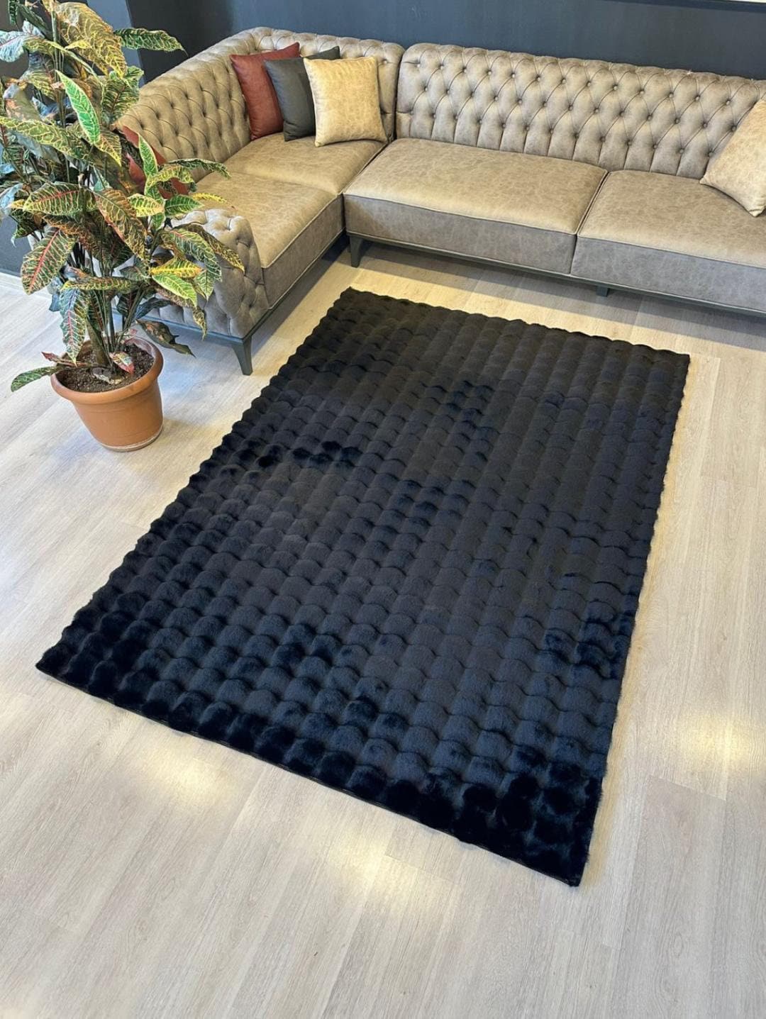 Black Luxury Plush Soft Area Rug - Bubble Rug Fleece - Elegant Faux Rabbit Fur Design, Softest Carpet for All Rooms | Best Seller | Washable