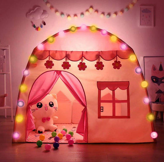 Montessori Tent for kids, Scandi Natural Teepee, Play House Teepee, Playhouse Kids Tent, Scandi Nordic playhouse,with Led Lighting Pink Tent