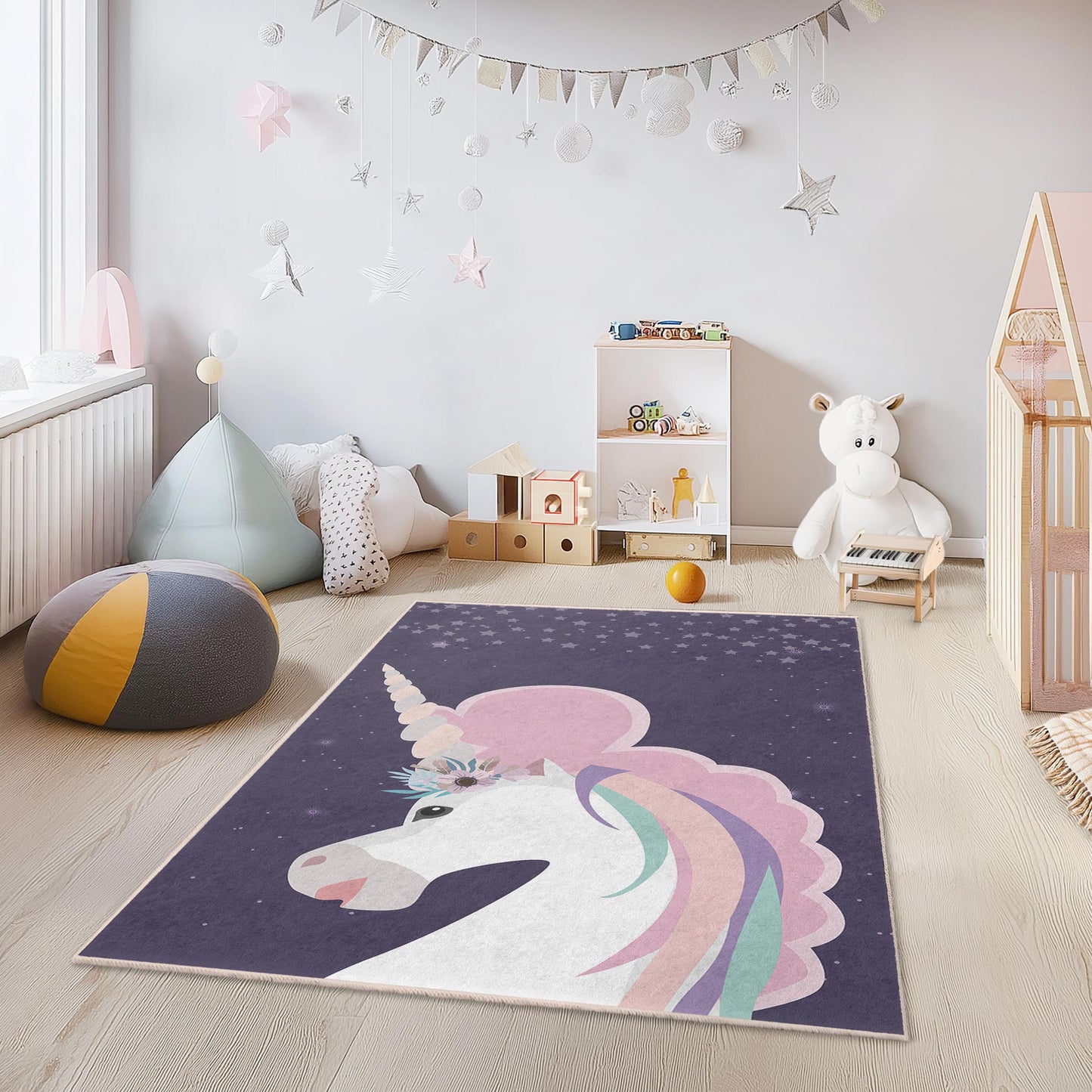 Magical Unicorn Kids Rug, Rectangular Unicorn Carpet, Children's Room Decor, Playroom Rug, Fantasy Themed Rug
