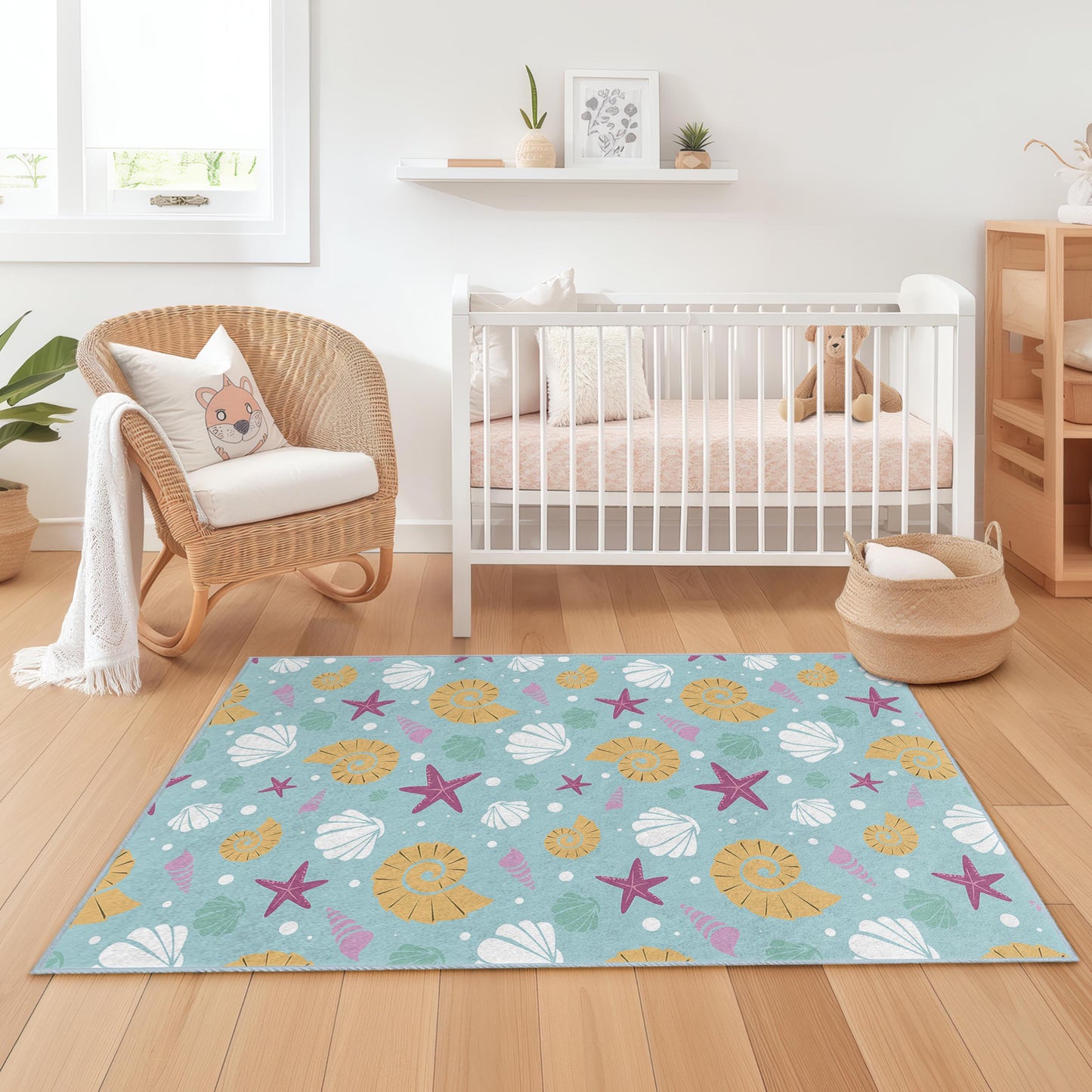 Seashell Starfish Kids Rug: Underwater Nursery Play Mat