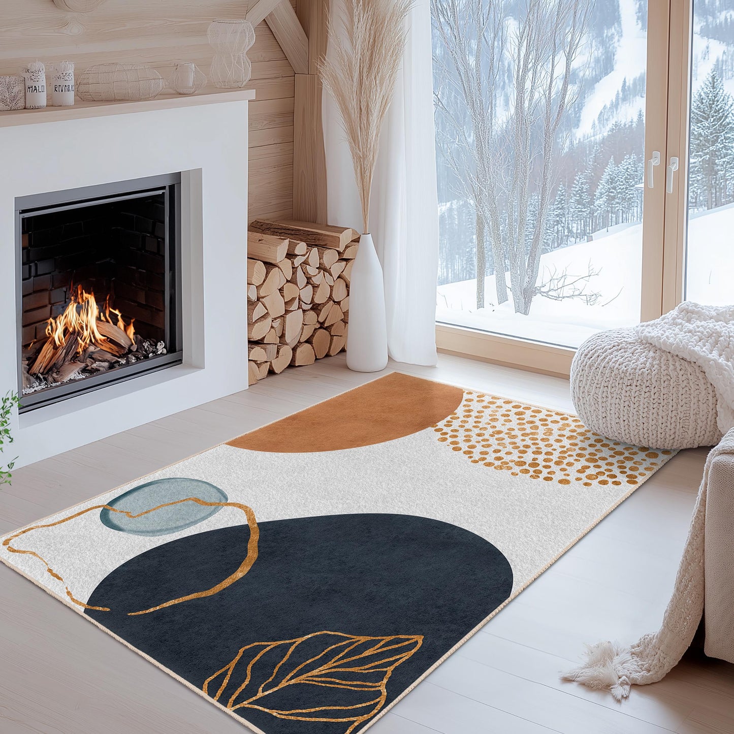 Abstract Geometric Rectangle Area Rug | Modern Living Room Carpet | Trendy Home Decor | Stylish Rectangular Mat