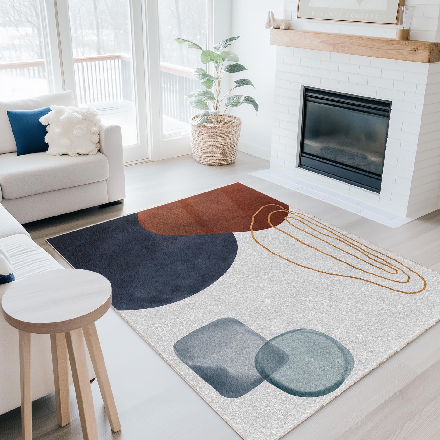 Modern Living Room Carpet | Abstract Geometric Rectangle Area Rug | Stylish Home Decor | Soft Cotton Floor Mat