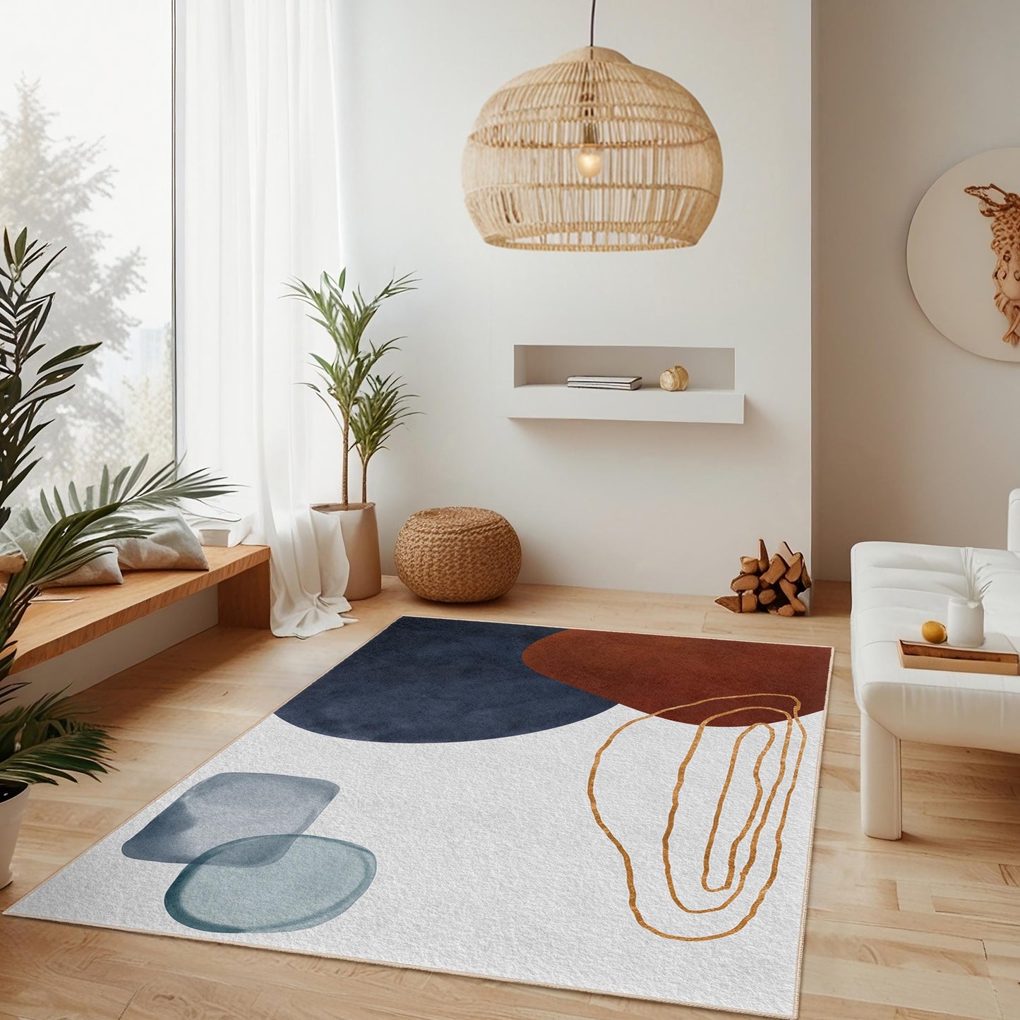 Modern Living Room Carpet | Abstract Geometric Rectangle Area Rug | Stylish Home Decor | Soft Cotton Floor Mat