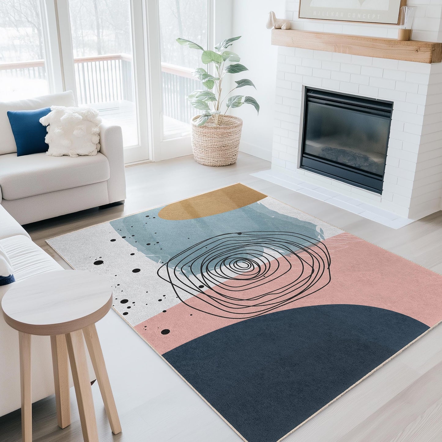 Unique Geometric Design |Modern Abstract Rectangular Area Rug | Stylish Living Room Carpet | Soft Cotton Non-Slip Mat