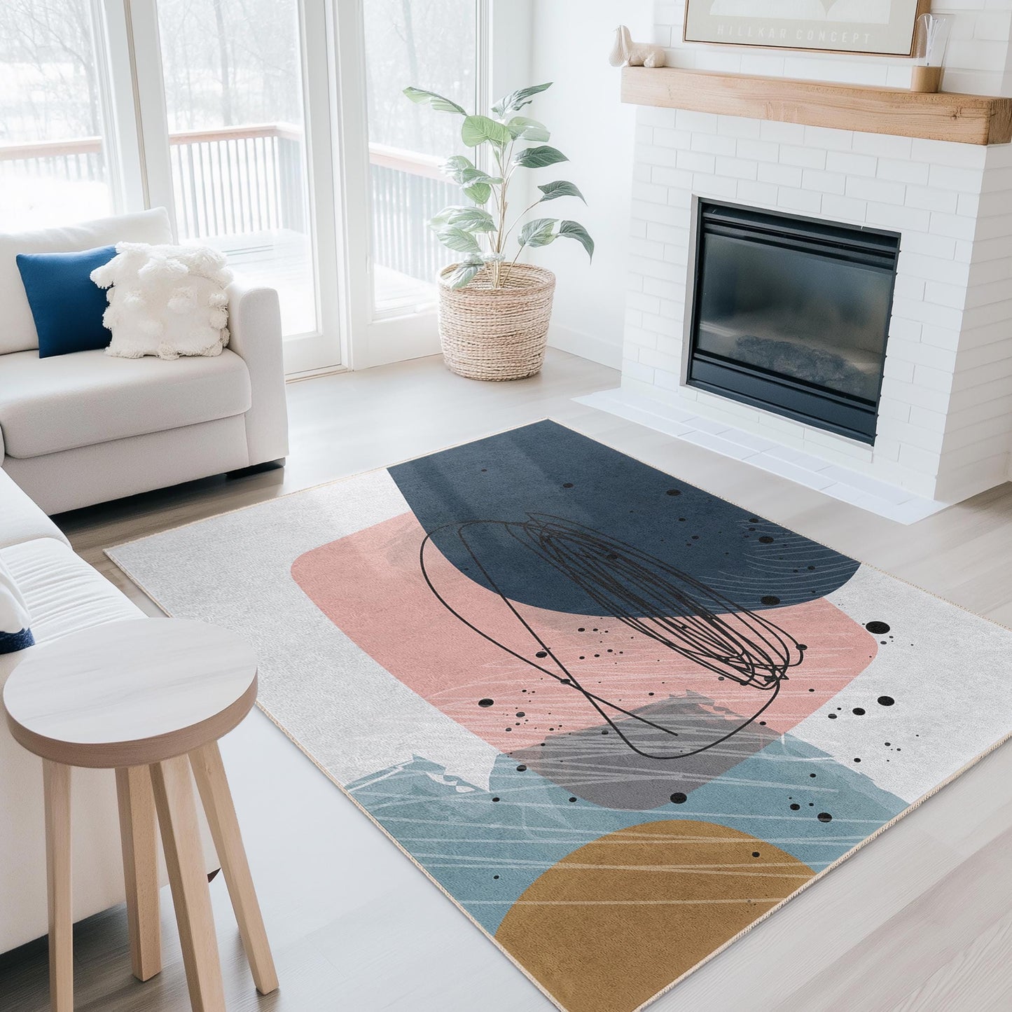 Abstract Shapes Rectangle Area Rug | Modern Living Room Carpet | Chic Home Decor | Stylish Geometric Design Mat