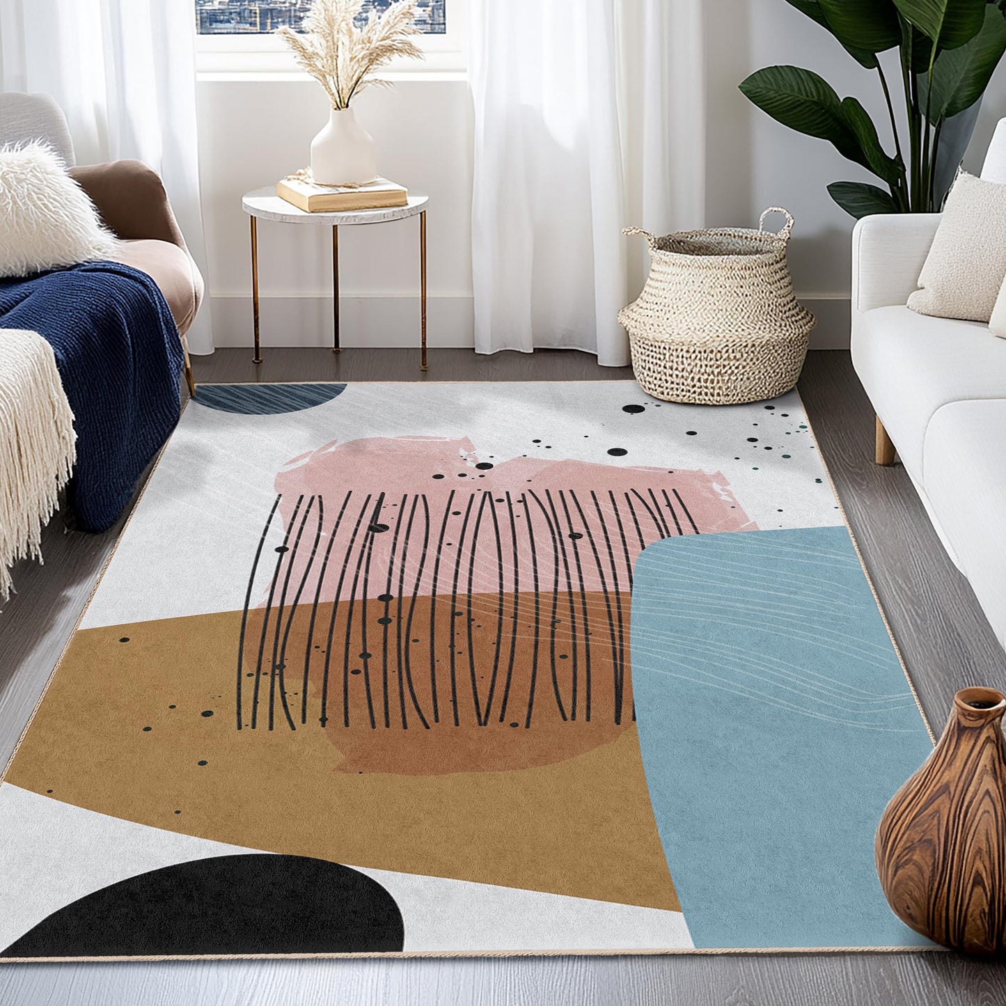 Trendy Design for Any Space | Abstract Geometric Pattern Rectangular Living Room Rug | Modern Soft Area Carpet | Stylish Home Decor