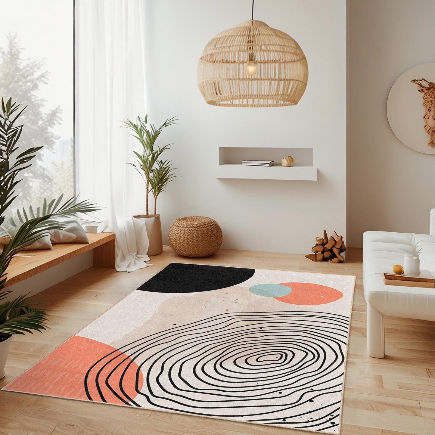 Easy Clean Decorative Mat | Abstract Geometric Pattern Rectangular Area Rug | Modern Living Room Carpet | Soft Cotton Floor Covering