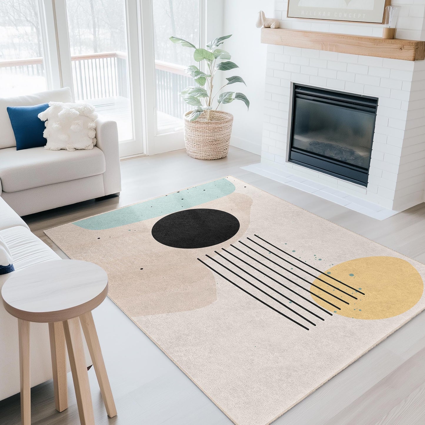Abstract Geometric Rectangular Area Rug | Modern Living Room Decor | Easy Clean Stylish Carpet | Contemporary Home Accent