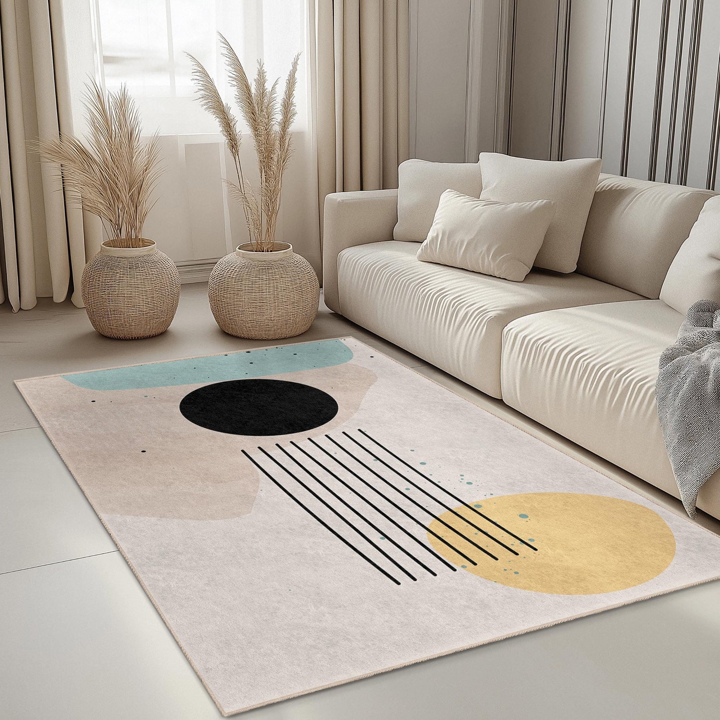 Abstract Geometric Rectangular Area Rug | Modern Living Room Decor | Easy Clean Stylish Carpet | Contemporary Home Accent