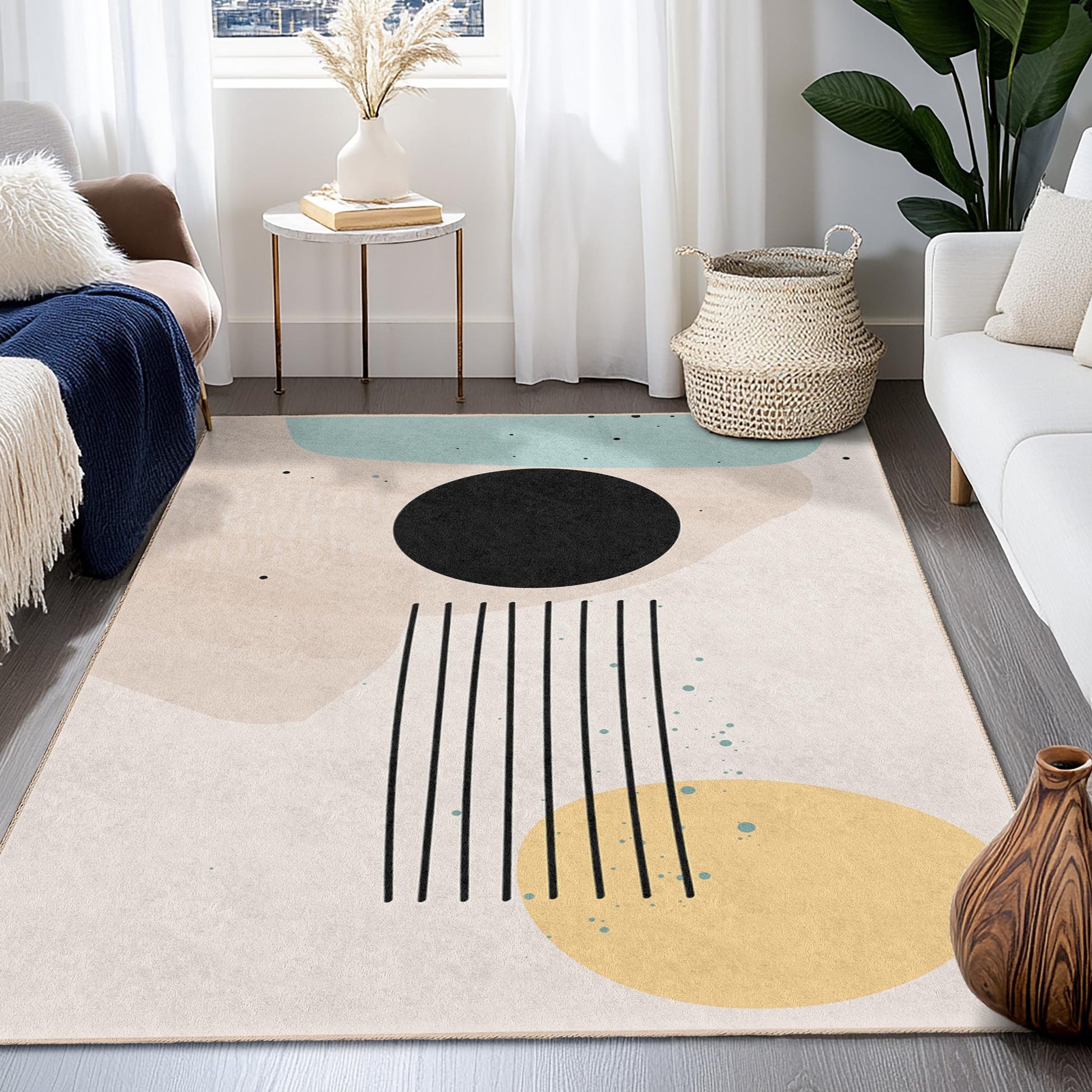 Abstract Geometric Rectangular Area Rug | Modern Living Room Decor | Easy Clean Stylish Carpet | Contemporary Home Accent