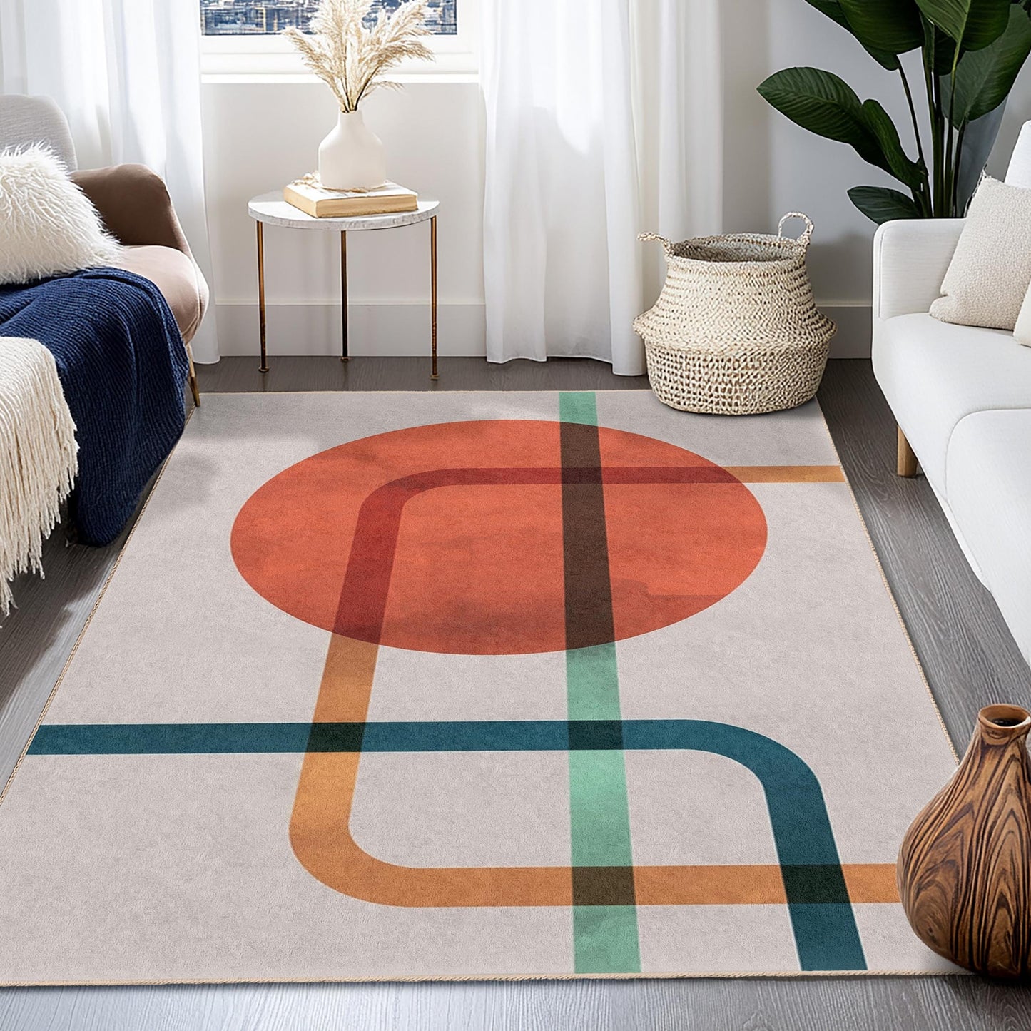Line Art Rectangle Area Abstract Rug | Modern Living Room Carpet | Easy to Clean Stylish Rug | Contemporary Home Decor