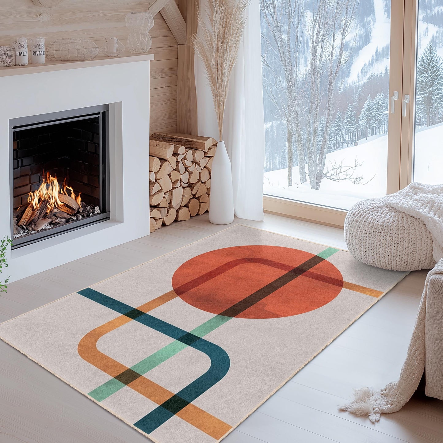 Line Art Rectangle Area Abstract Rug | Modern Living Room Carpet | Easy to Clean Stylish Rug | Contemporary Home Decor