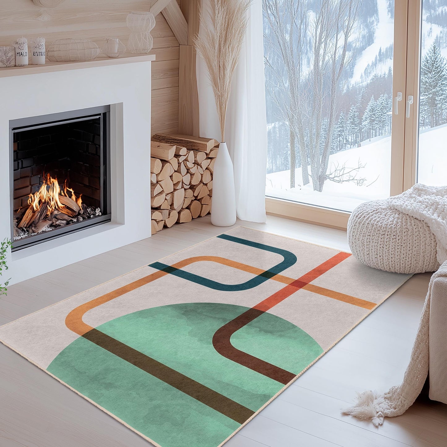 Soft and Easy-Clean Decor | Abstract Line Pattern Washable Rectangle Area Rug | Modern Living Room Carpet |