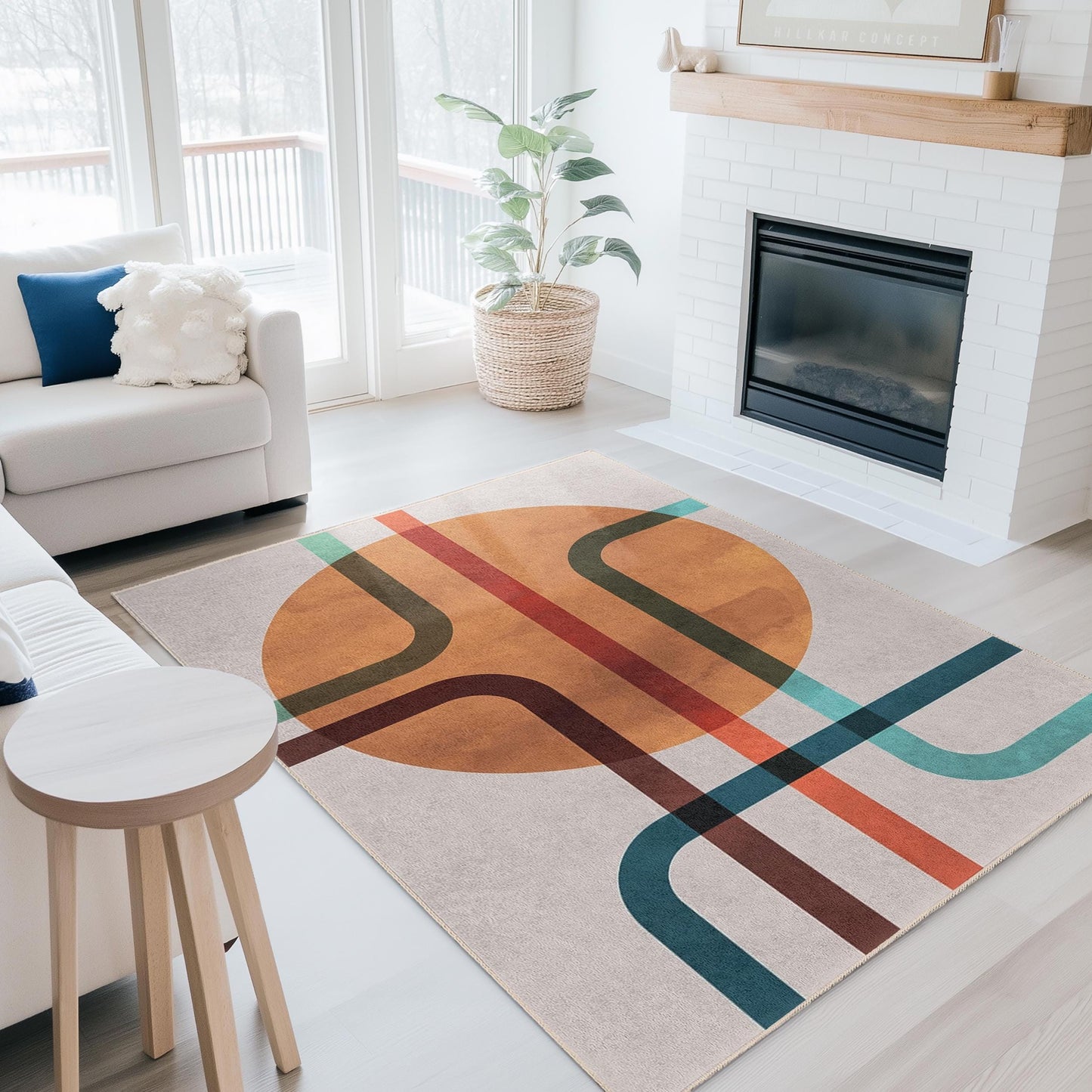 Stylish Home Decor Accent | Abstract Line Pattern Rectangular Area Rug | Modern Living Room Carpet | Easy Clean Decorative Mat