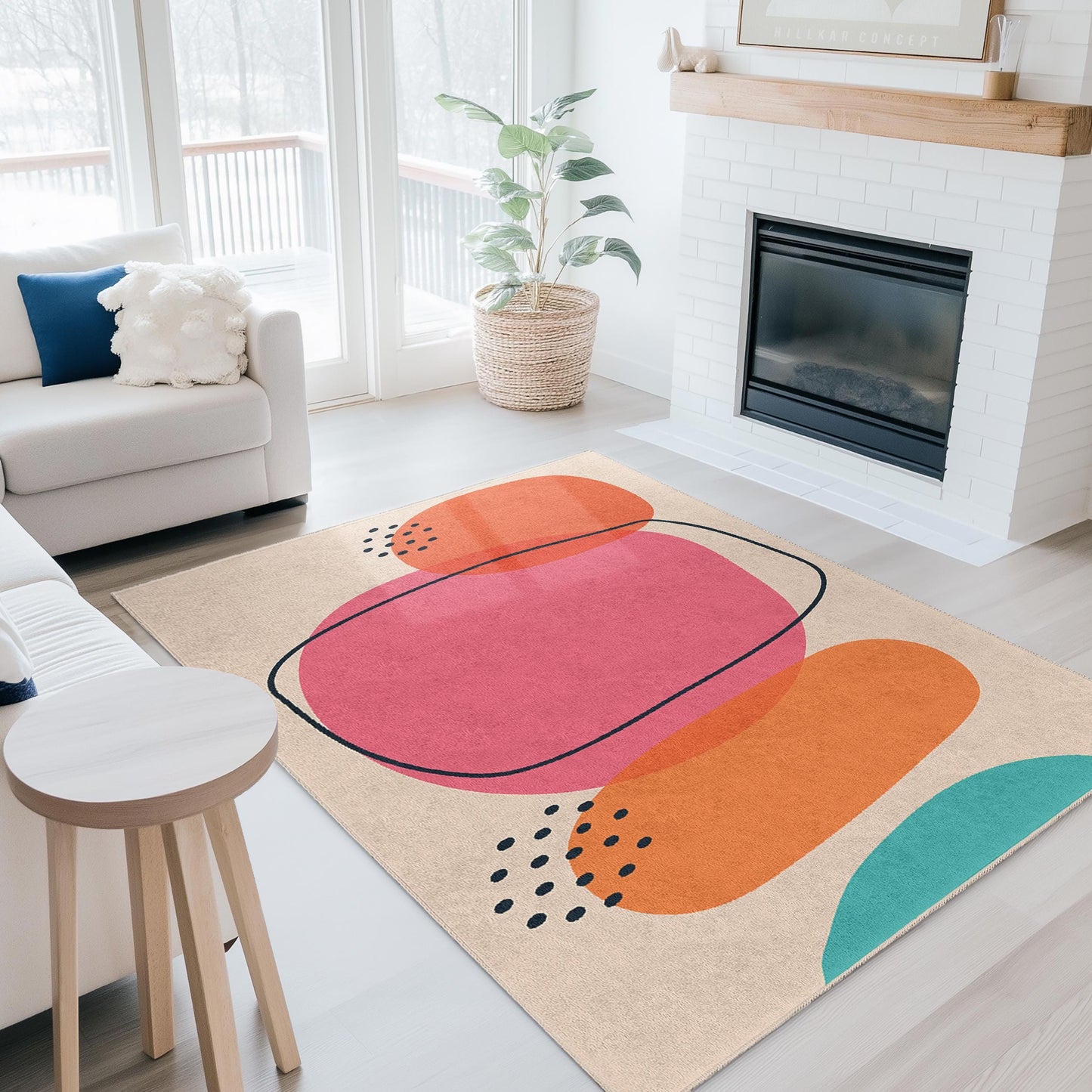 Abstract Geometric Rectangle Area Rug | Modern Living Room Carpet | Easy Clean Soft Mat | Chic Home Decor