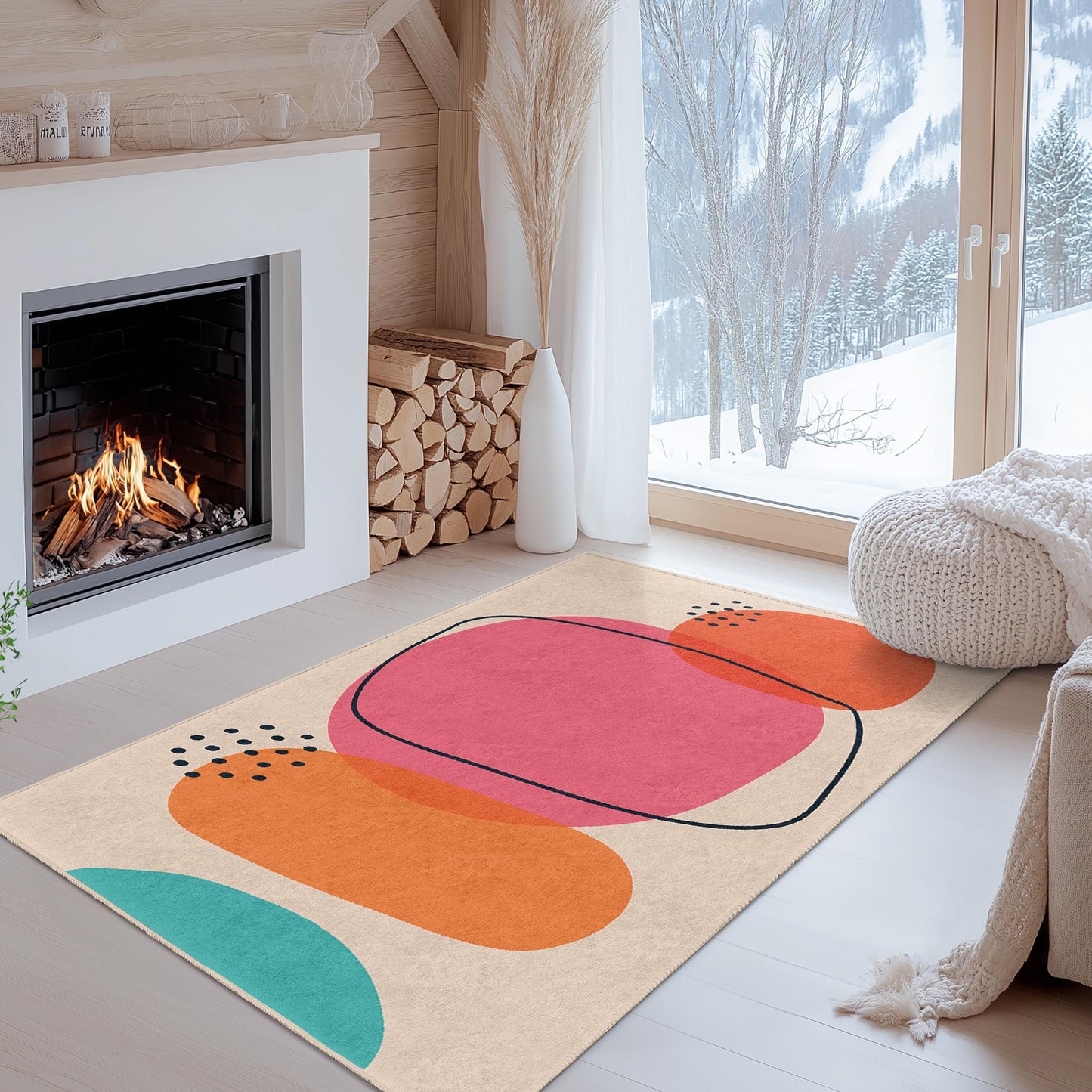 Abstract Geometric Rectangle Area Rug | Modern Living Room Carpet | Easy Clean Soft Mat | Chic Home Decor