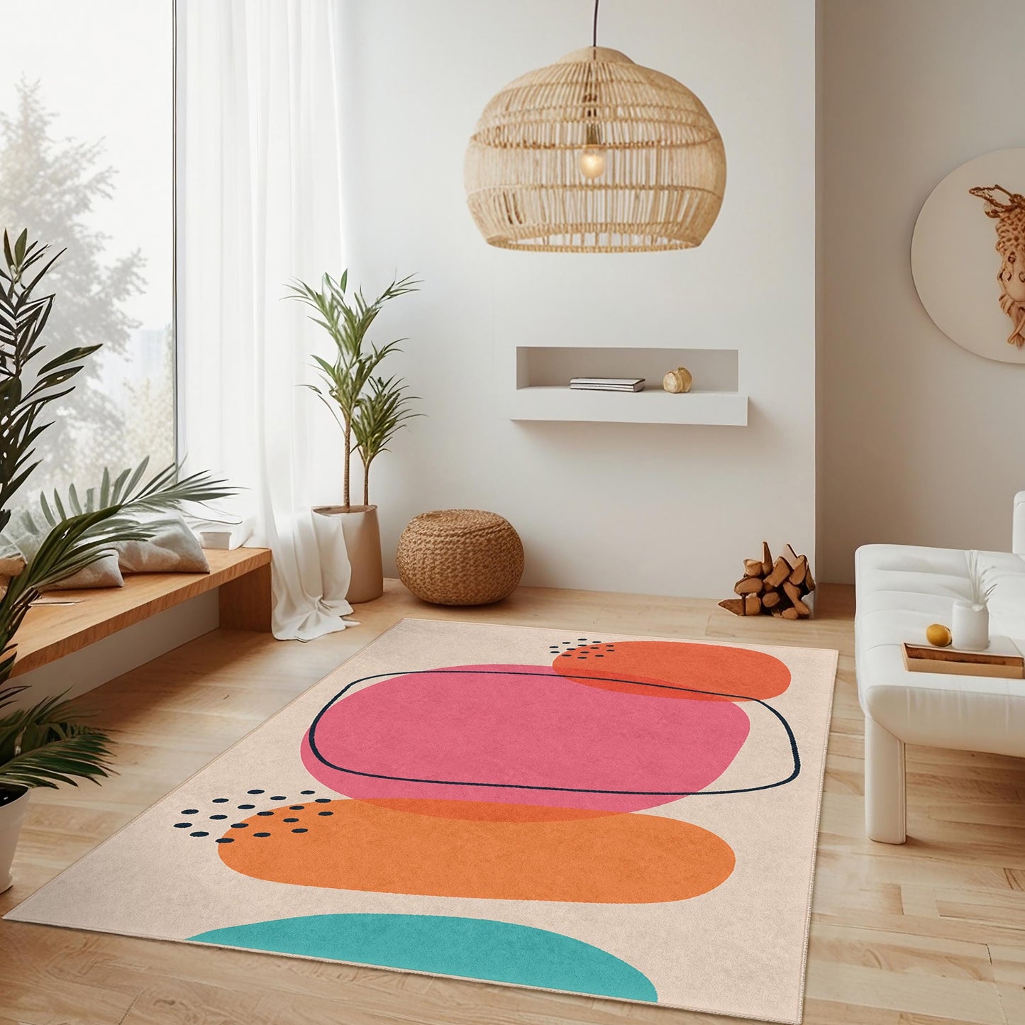 Abstract Geometric Rectangle Area Rug | Modern Living Room Carpet | Easy Clean Soft Mat | Chic Home Decor
