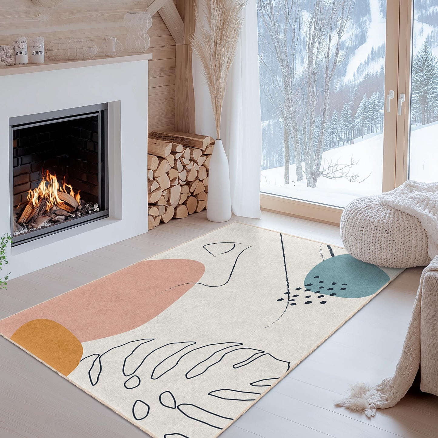 Stylish Home Decor | Abstract Shapes Rectangular Living Room Rug | Modern Art Inspired Carpet | Easy Clean Soft Area Mat