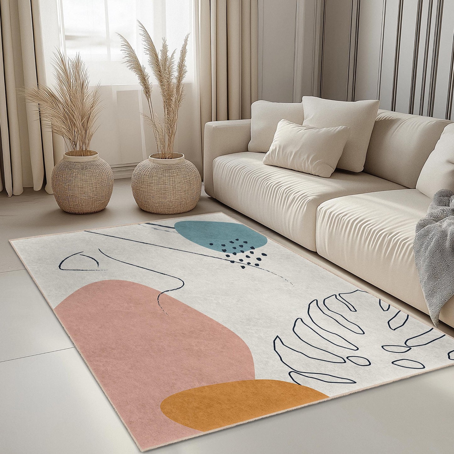 Stylish Home Decor | Abstract Shapes Rectangular Living Room Rug | Modern Art Inspired Carpet | Easy Clean Soft Area Mat