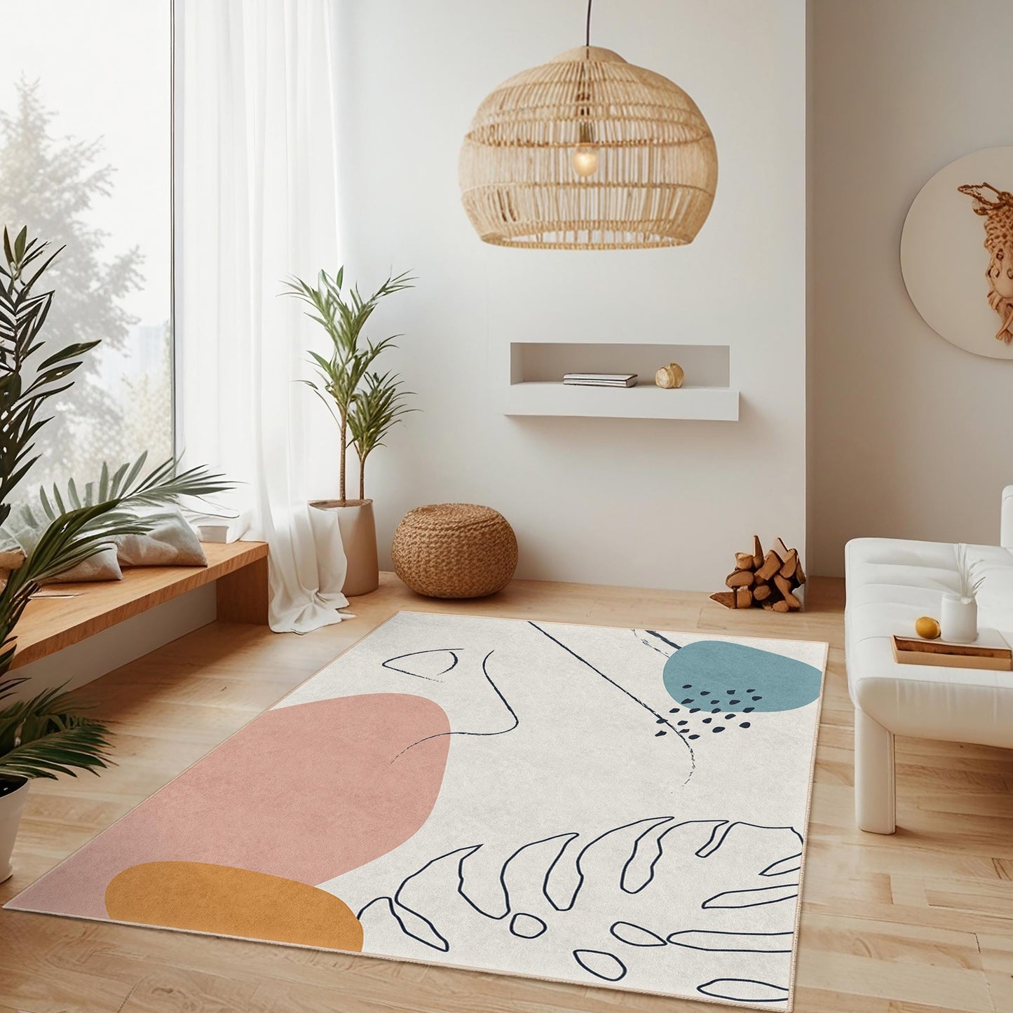 Stylish Home Decor | Abstract Shapes Rectangular Living Room Rug | Modern Art Inspired Carpet | Easy Clean Soft Area Mat