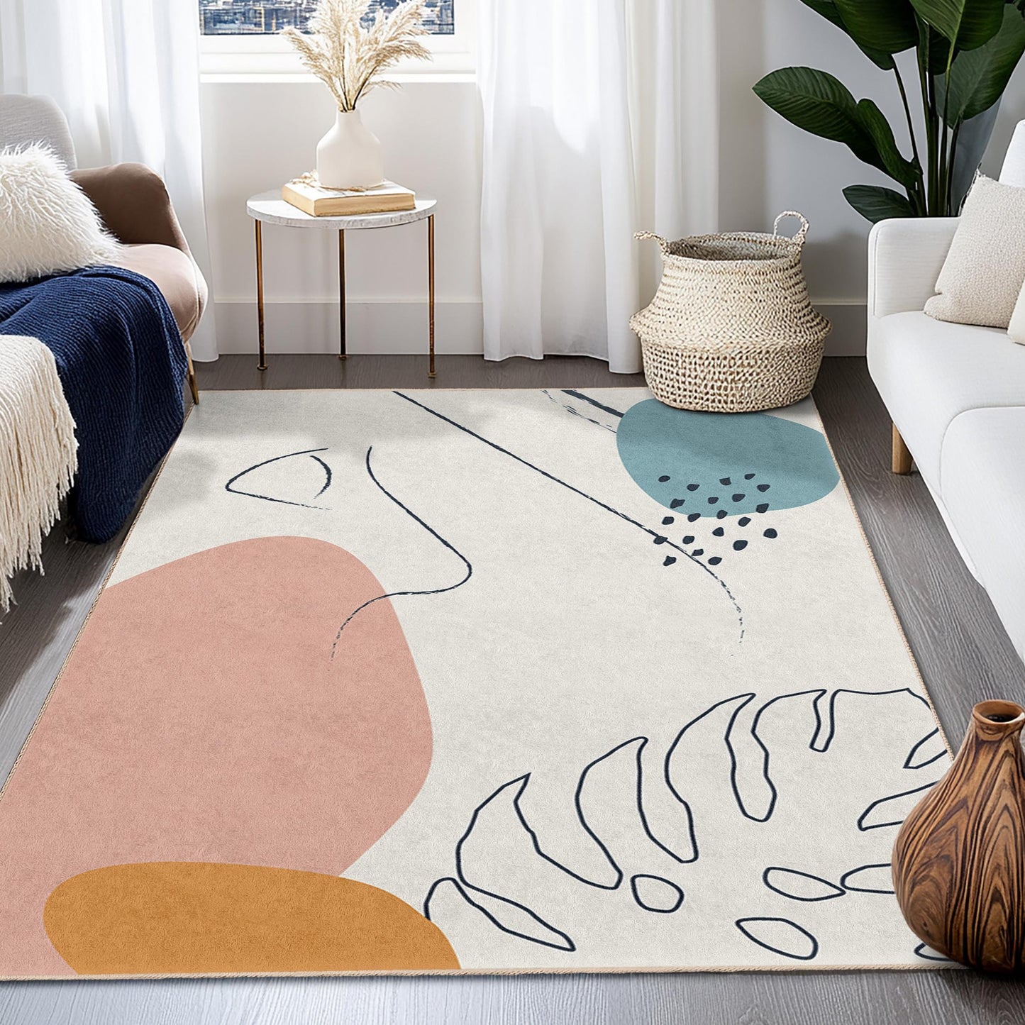 Stylish Home Decor | Abstract Shapes Rectangular Living Room Rug | Modern Art Inspired Carpet | Easy Clean Soft Area Mat