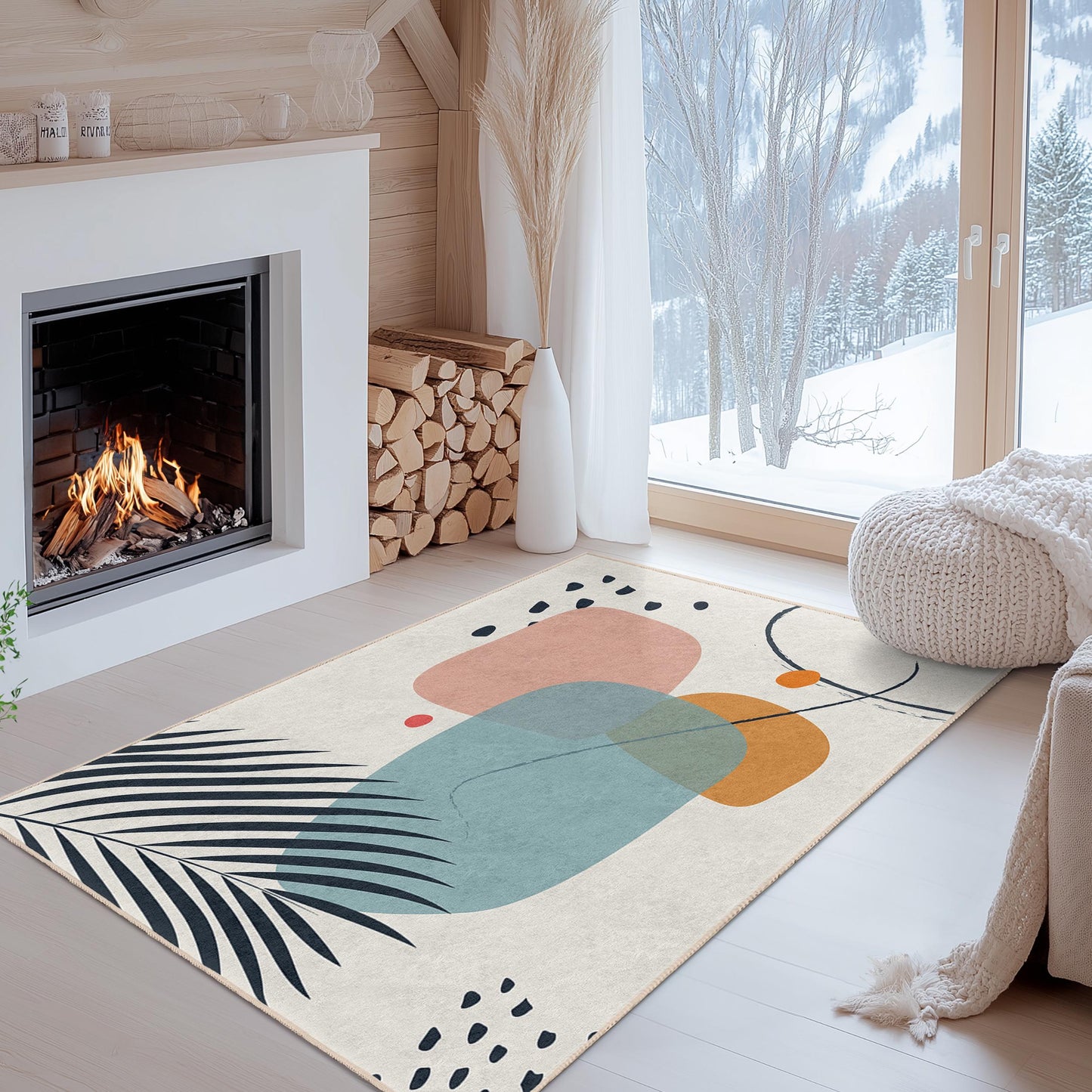 Modern Living Room Carpet | Abstract Geometric Design Rectangular Area Rug | Washable Home Dcor | Stylish Contemporary Rug