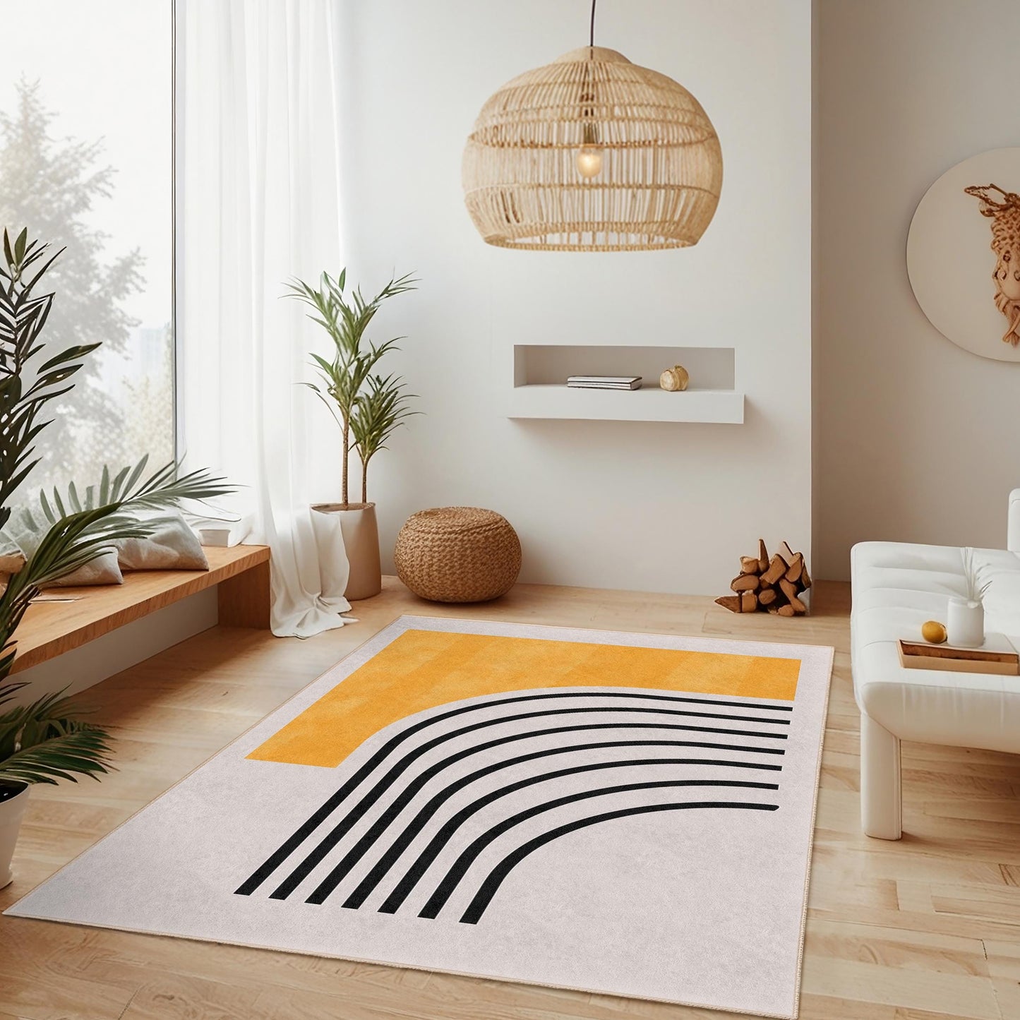 Yellow Striped Decorative Rectangular Area Rug | Modern Living Room Carpet | Stylish Home Dcor | Trendy Accent Rug