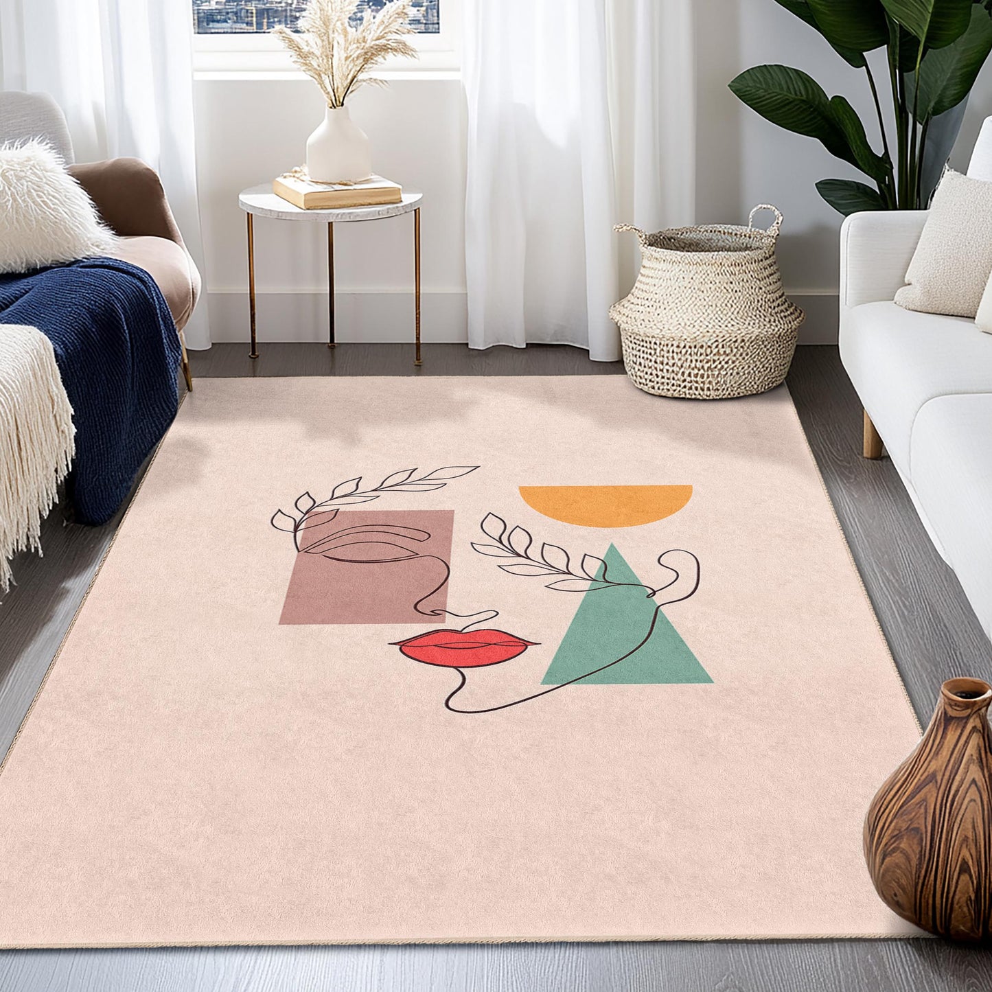 Geometric Pattern Decorative Rectangle Area Rug | Modern Living Room Carpet | Stylish Home Decor | Unique Geometric Design Rug