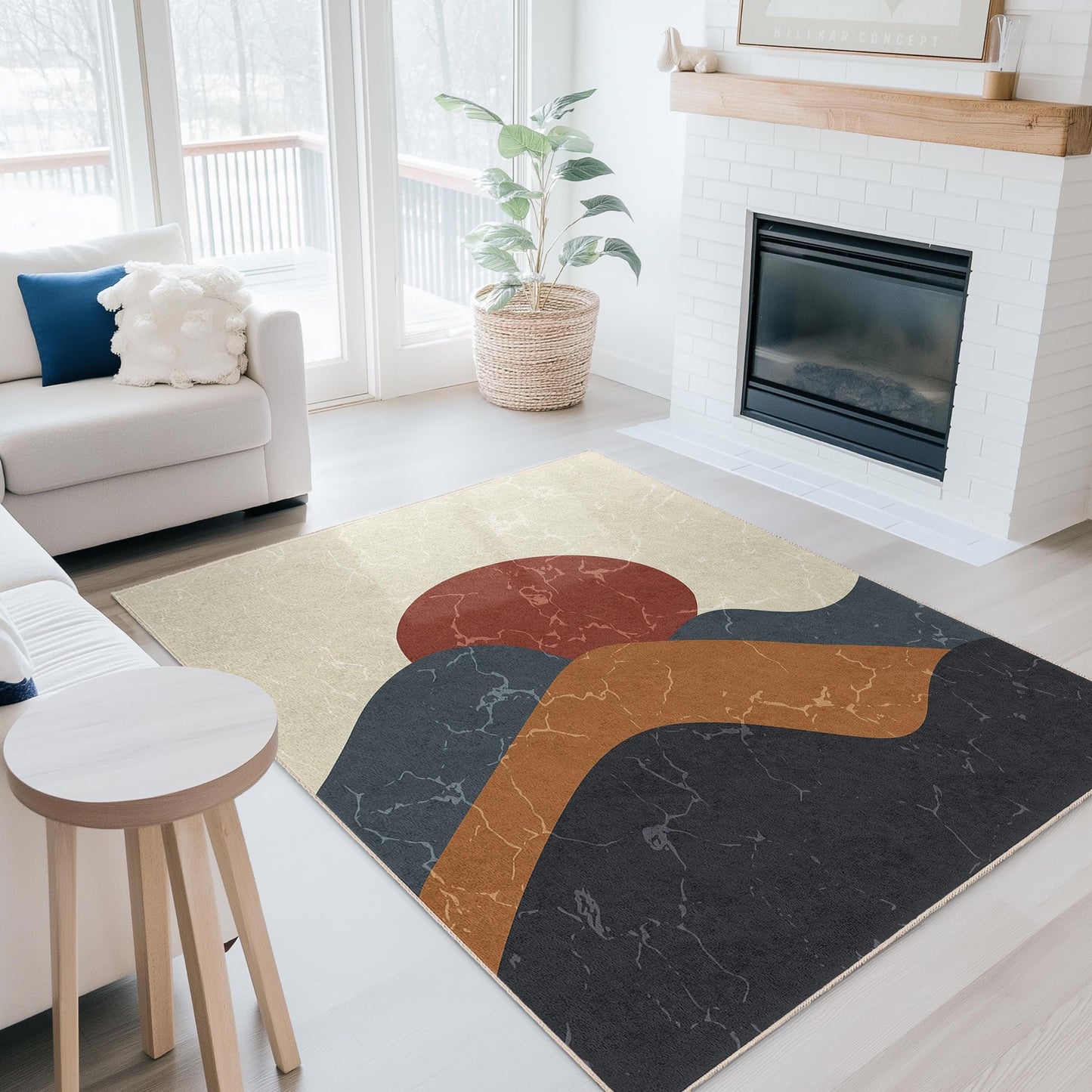 Abstract Mountain Design Rectangular Area Rug | Modern Home Decor Carpet | Living Room Decorative Mat | Stylish Floor Covering
