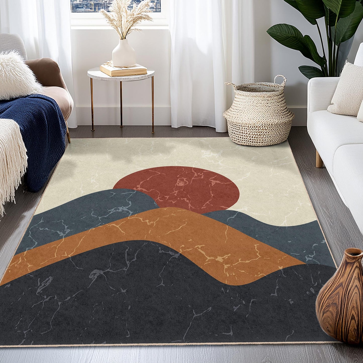 Abstract Mountain Design Rectangular Area Rug | Modern Home Decor Carpet | Living Room Decorative Mat | Stylish Floor Covering