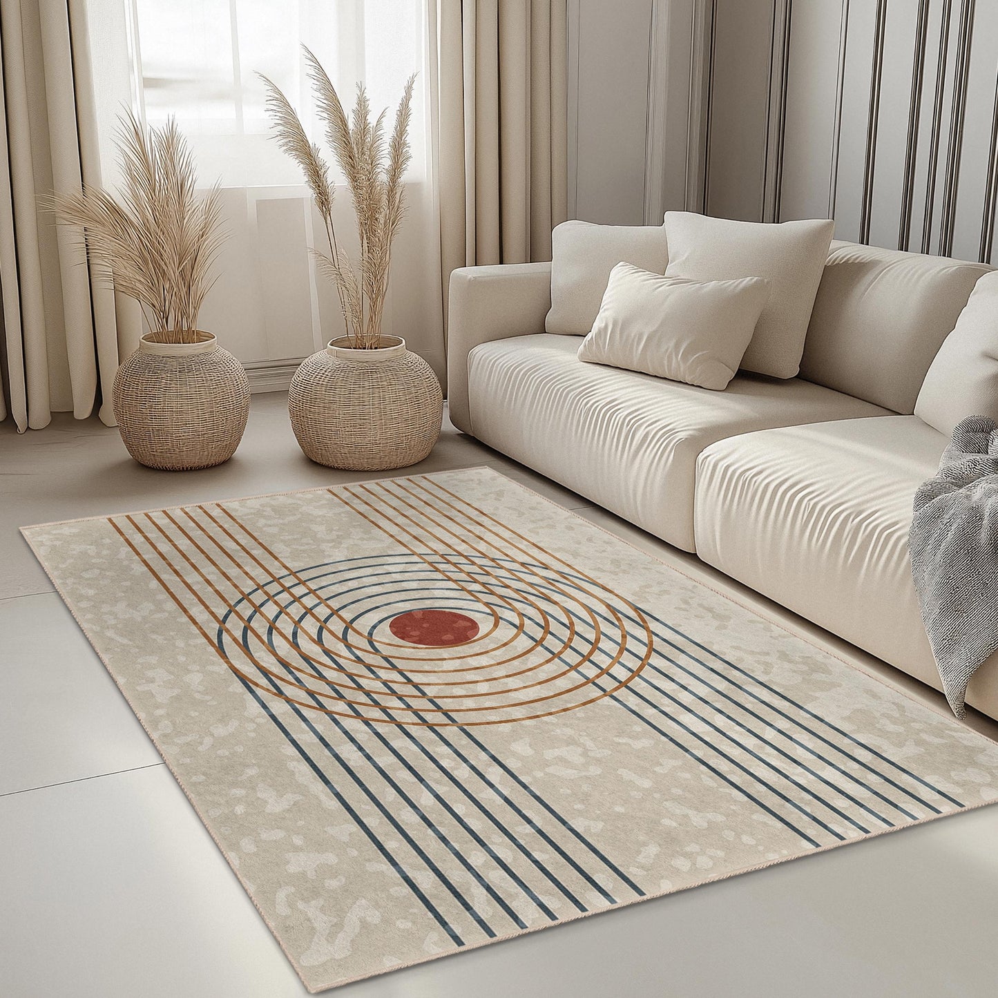 Decorative Living Room Carpet | Abstract Circle Pattern Rectangular | Area Rug Modern Home Decor | Stylish Floor Mat
