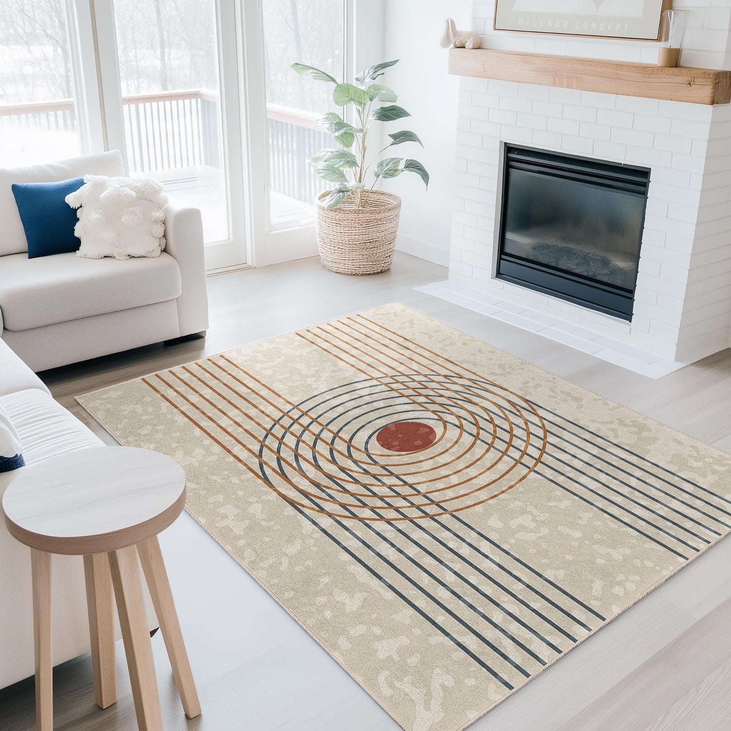 Decorative Living Room Carpet | Abstract Circle Pattern Rectangular | Area Rug Modern Home Decor | Stylish Floor Mat