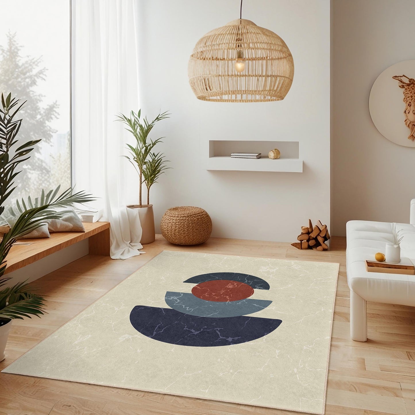 Stylish Rectangle Living Room Carpet | Geometric Abstract Decor Rug | Modern Home Area Rug | Trendy Geometric Design