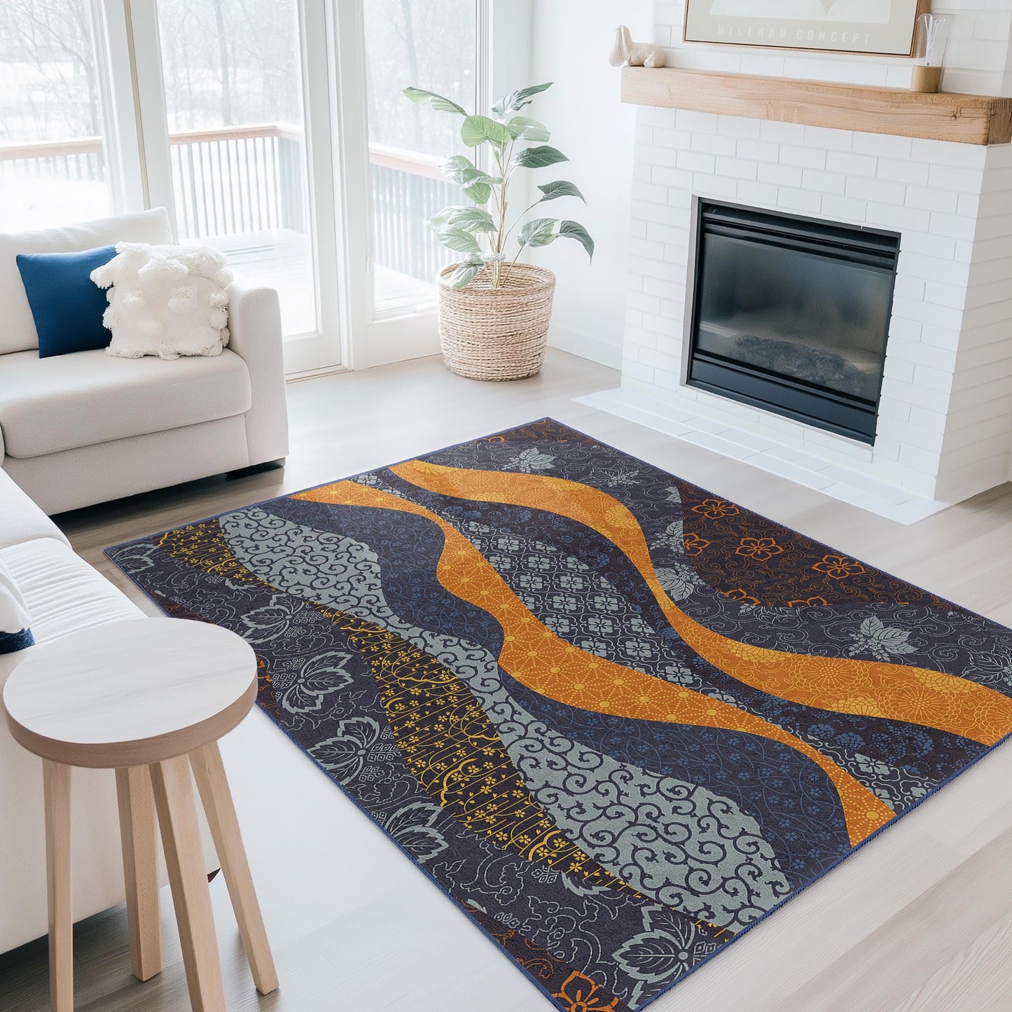 Wave Pattern Decorative Rectangular Area Rug | Modern Living Room Carpet | Soft Cotton Floor Mat | Stylish Home Decor