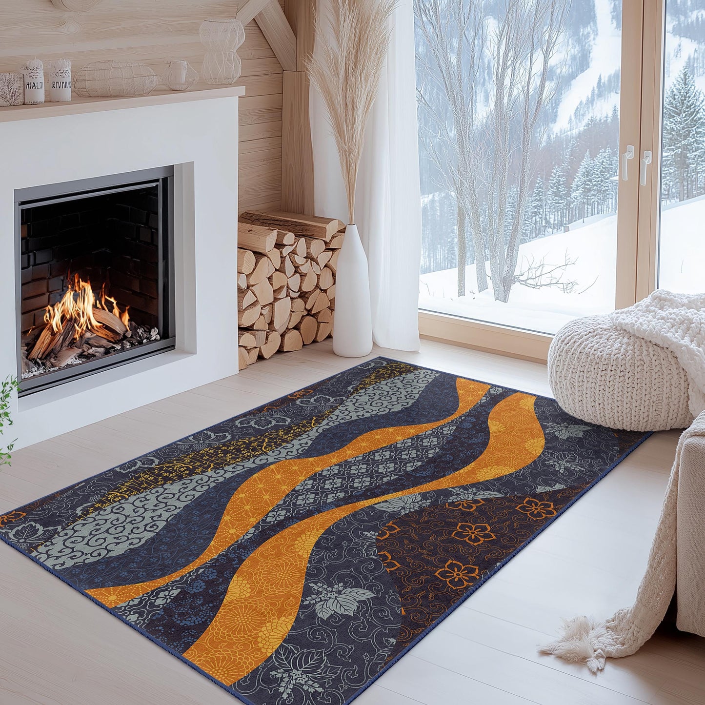 Wave Pattern Decorative Rectangular Area Rug | Modern Living Room Carpet | Soft Cotton Floor Mat | Stylish Home Decor