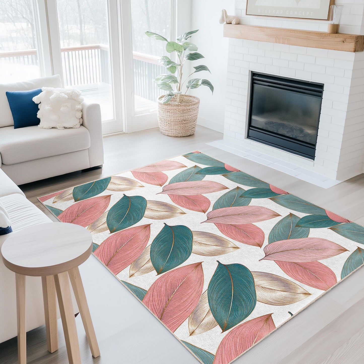 Luxurious Leaf Design | Elegant Leaf Pattern Rectangular Area Rug | Soft Cotton Living Room Carpet | Stylish Home Decor Rug