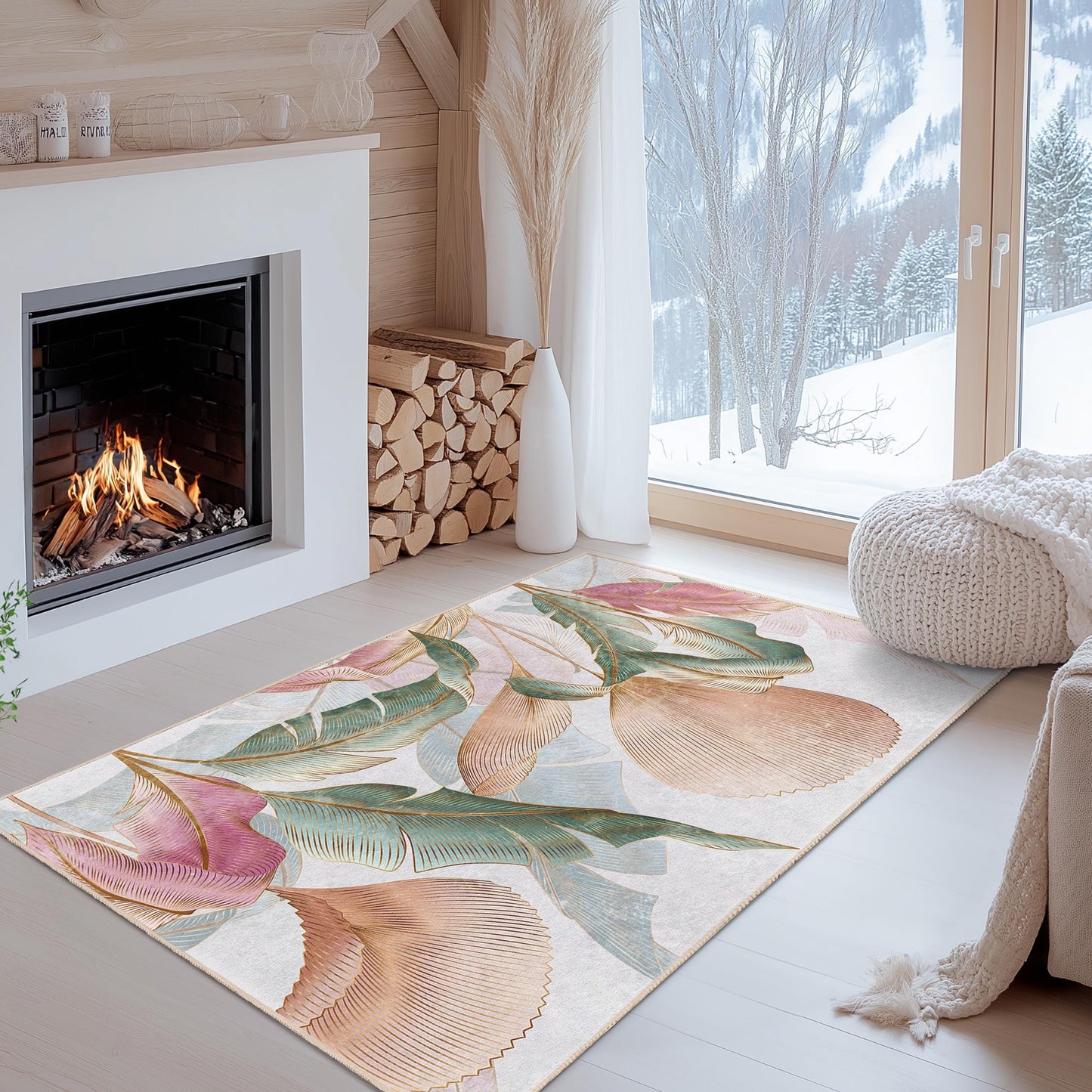 Elegant Floral Rectangular Area Rug | Soft Cotton Living Room Carpet | Stylish Home Dcor | Luxurious Indoor Mat