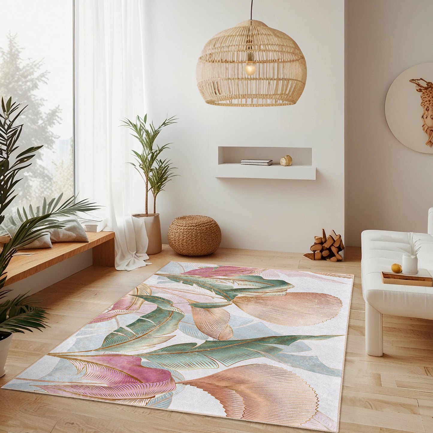Elegant Floral Rectangular Area Rug | Soft Cotton Living Room Carpet | Stylish Home Dcor | Luxurious Indoor Mat