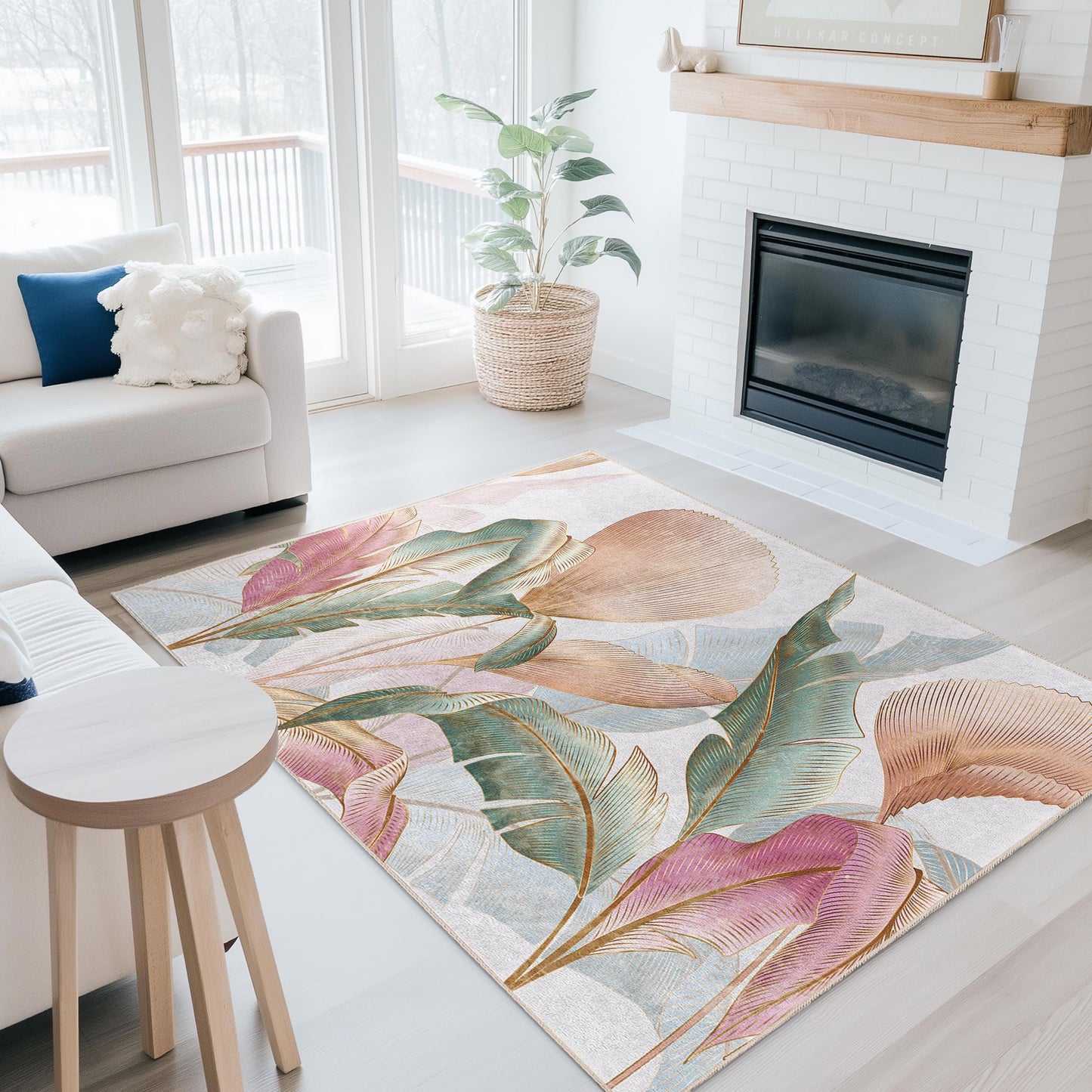 Elegant Floral Rectangular Area Rug | Soft Cotton Living Room Carpet | Stylish Home Dcor | Luxurious Indoor Mat