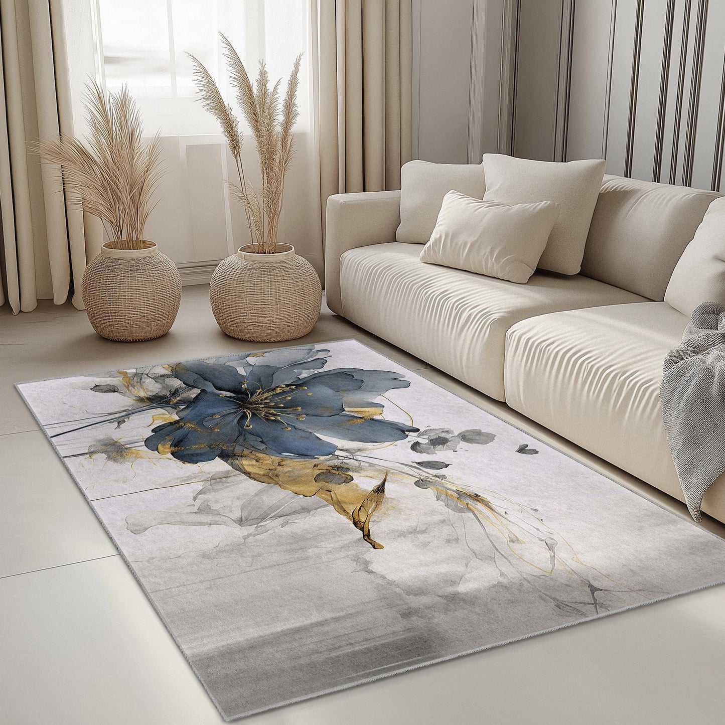 Abstract Art Carpet | Elegant Floral Design Rectangle Rug | Home Decor Area Mat | Stylish Living Room Accent