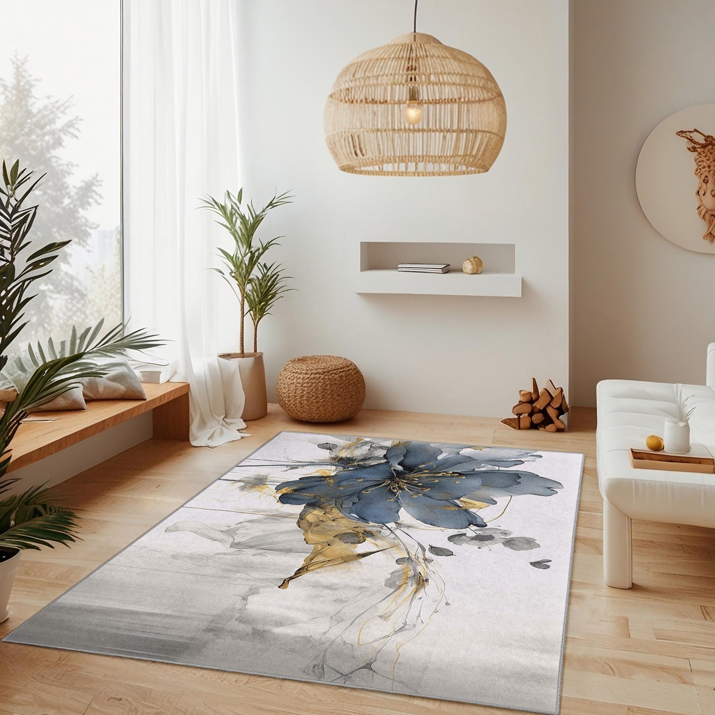 Abstract Art Carpet | Elegant Floral Design Rectangle Rug | Home Decor Area Mat | Stylish Living Room Accent