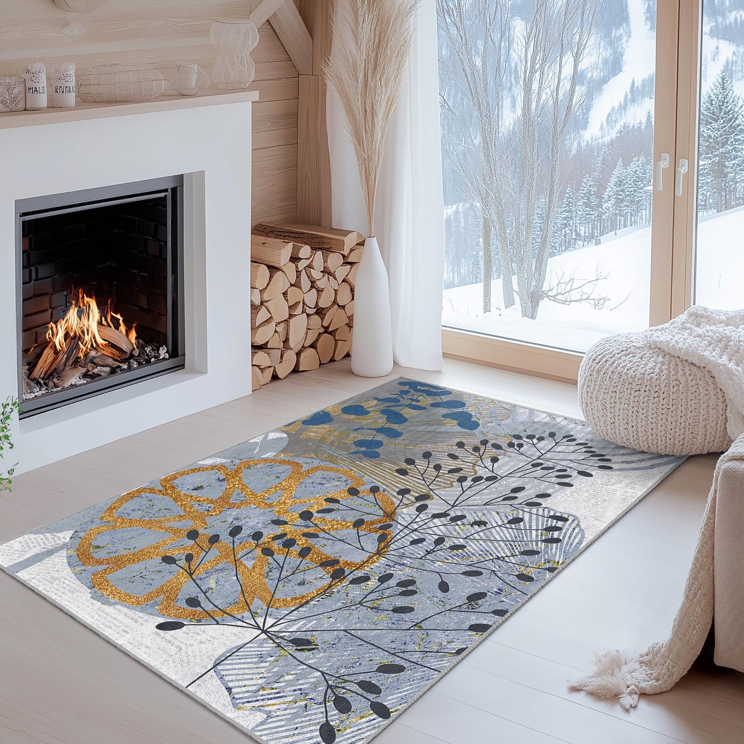 Botanical Citrus Print Rectangular Area Rug | Modern Floral Design for Living Room | Stylish Home Decor Carpet | Soft and Washable