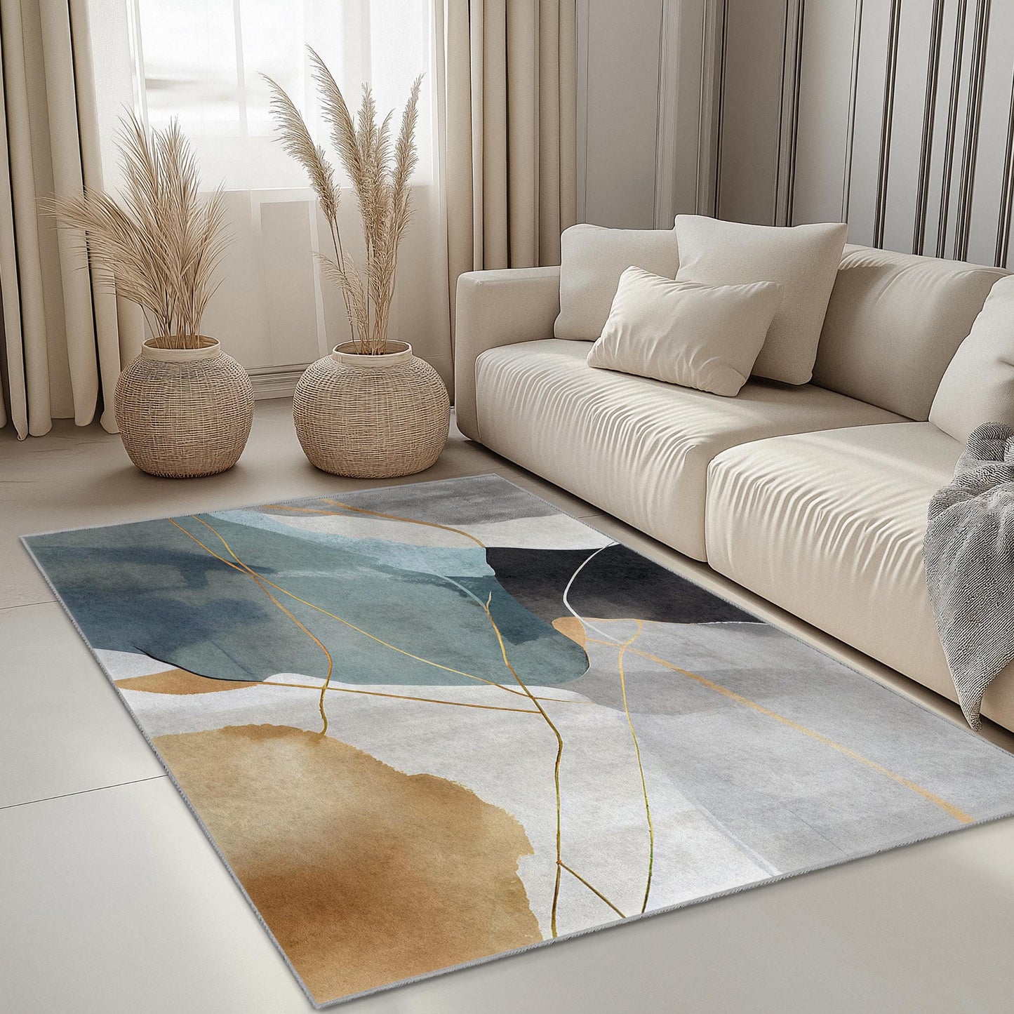 Abstract Art Rectangle Rug | Modern Geometric Floor Mat | Stylish Home Decor | Contemporary Area Carpet for Living Room