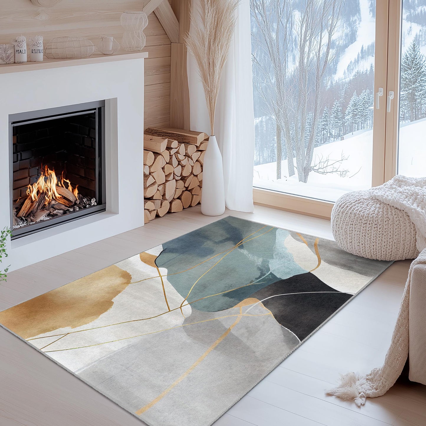 Abstract Art Rectangle Rug | Modern Geometric Floor Mat | Stylish Home Decor | Contemporary Area Carpet for Living Room