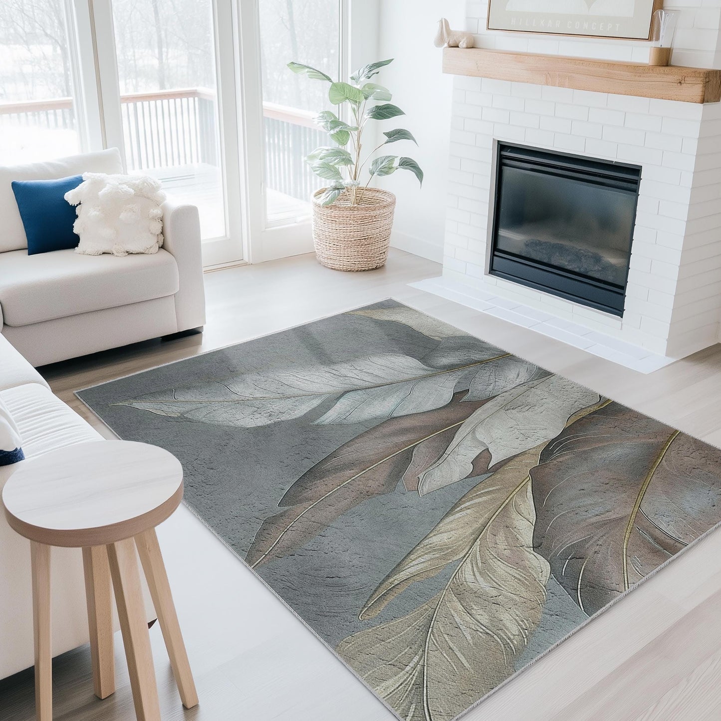 Leaf Print Cotton Rug: Modern Indoor Area Carpet