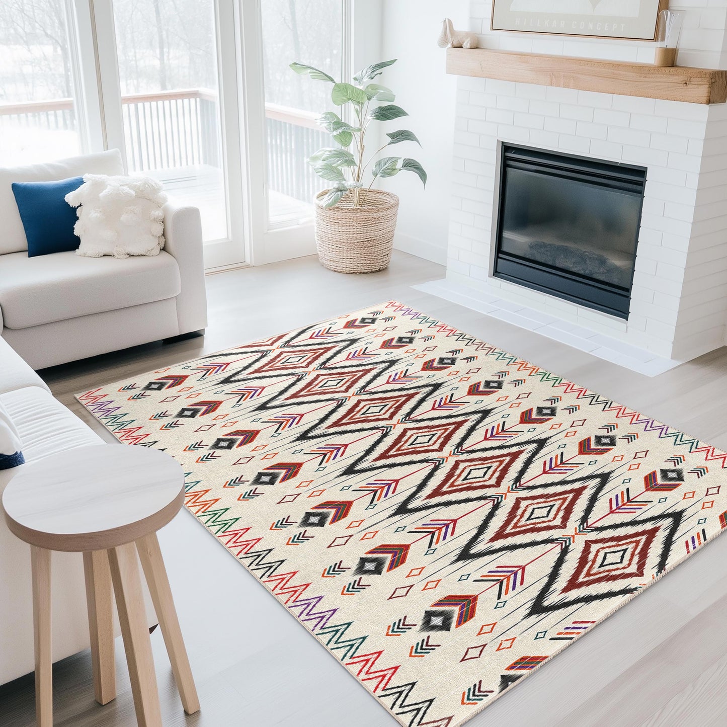 Geometric Patterned Rectangle Rug | Modern Bohemian Area Carpet | Stylish Living Room Decor | Versatile Home Accent