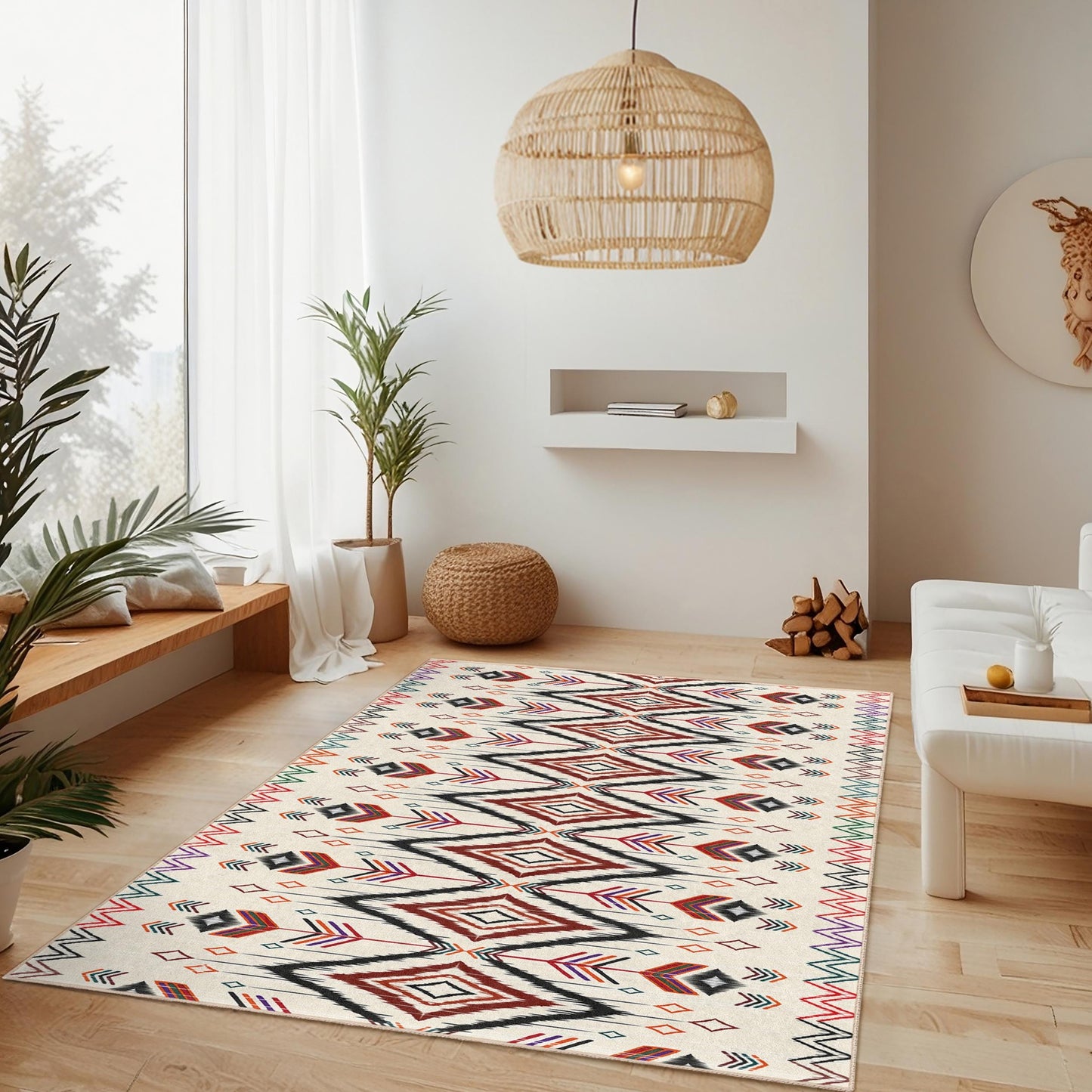 Geometric Patterned Rectangle Rug | Modern Bohemian Area Carpet | Stylish Living Room Decor | Versatile Home Accent
