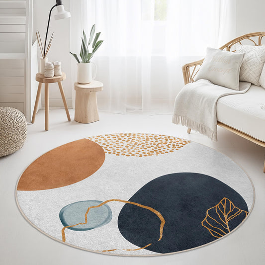 Abstract Round Area Rug | Modern Design Cotton Carpet | Boho Chic Home Decor | Stylish Circle Floor Mat