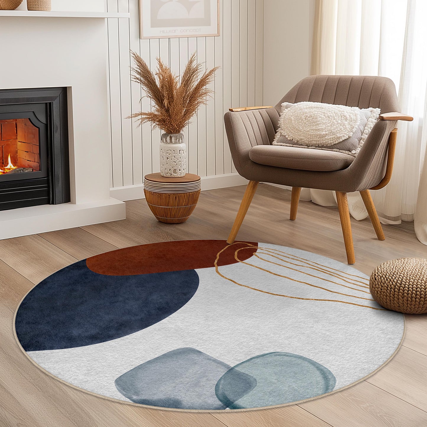 Modern Geometric Soft Carpet | Abstract Colorful Round Area Rug | Artistic Home Decor | Stylish Living Room Mat